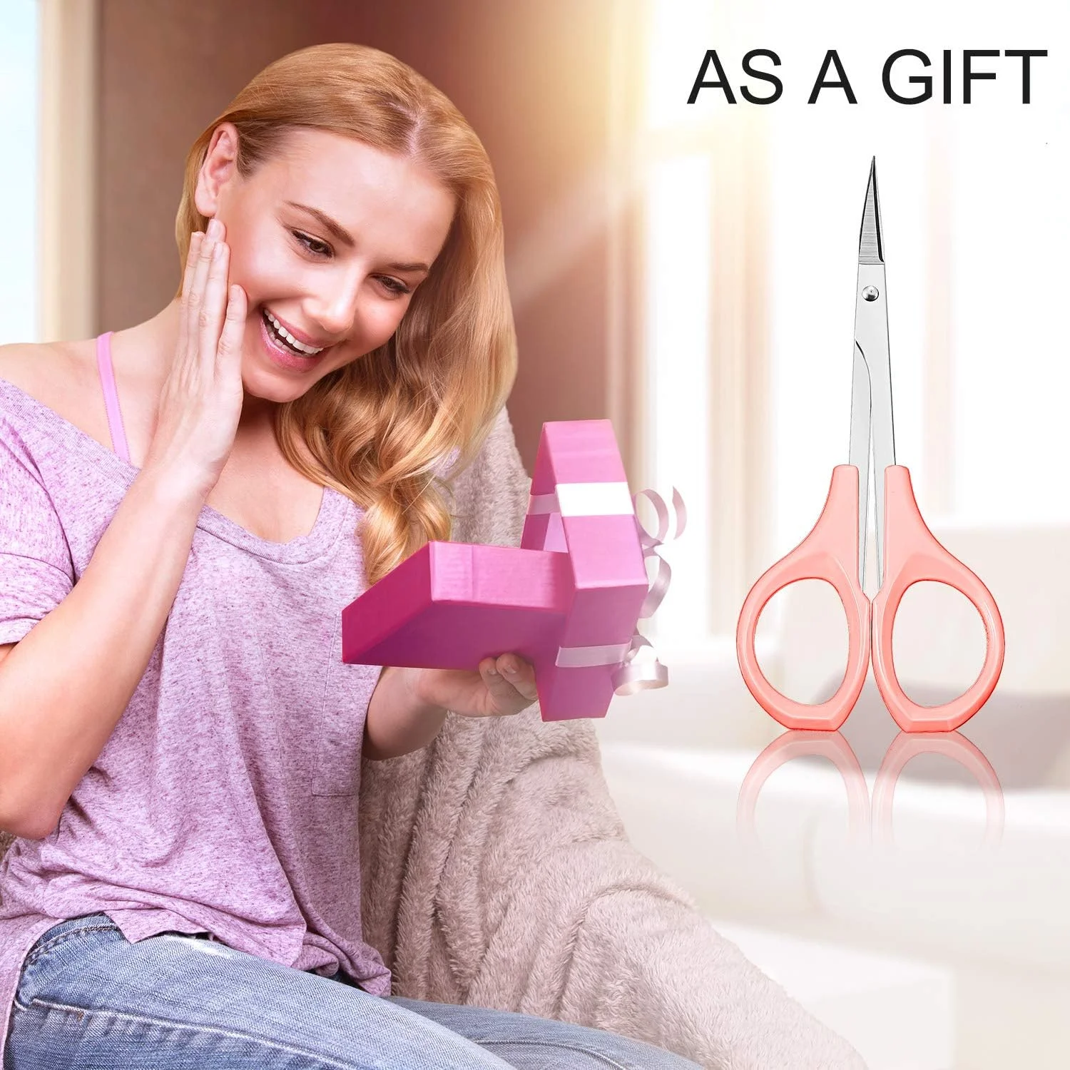 قیچی ابرو خمیده مادِر، بسته 2 عددی، قیچی کوچک، قیچی استیل مدل T برای اکستنشن مژه، موی صورت و بینی (4 اینچ)