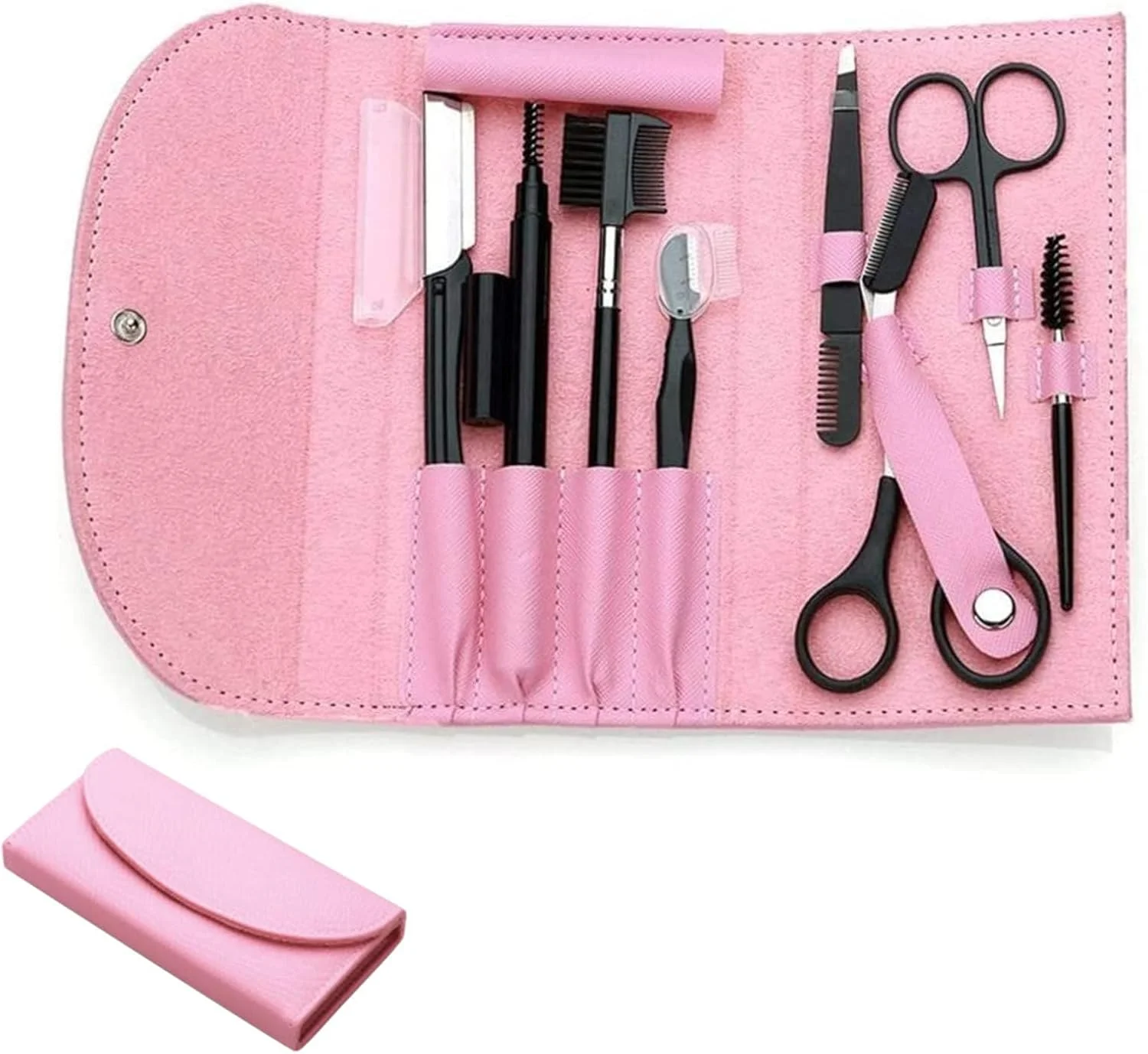 ست 8 عددی حرفه ای فرم دهی و مرتب سازی ابرو، شامل قیچی ابرو، مداد ابرو، برس ابرو، موچین، برس، ست ابزار آرایشی با کیف چرمی، مناسب برای خانم ها و آقایان (صورتی) ست 8 عددی حرفه ای فرم دهی و مرتب سازی ابرو، شامل قیچی ابرو، مداد ابرو، برس ابرو، موچین، برس، ست ابزار آرایشی با کیف چرمی، مناسب برای خانم ها و آقایان (صورتی)