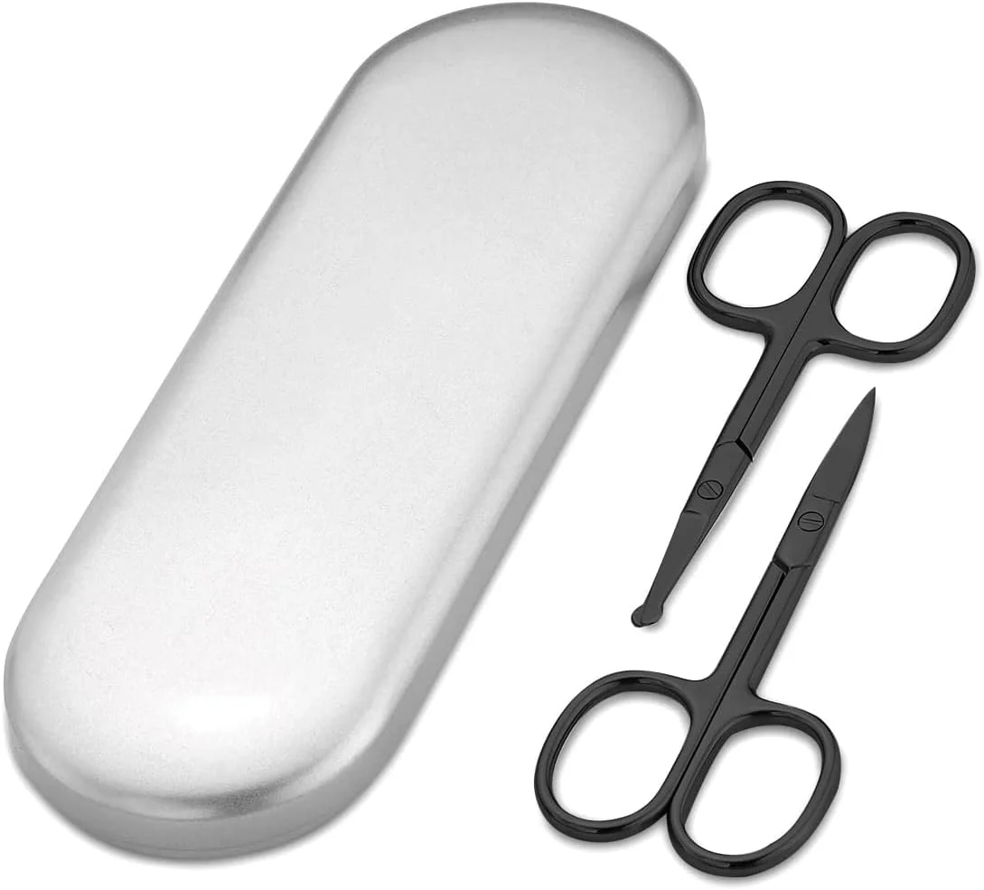 قیچی های کوچک و دقیق 2 عددی HANNEA®، قیچی های چند منظوره 3.7 اینچی برای بینی و ریش، موزن دقیق استیل ضد زنگ برای آقایان و بانوان، ست پیرایش موی صورت برای ابرو، بینی، به همراه جعبه نگهداری قیچی های کوچک و دقیق 2 عددی HANNEA®، قیچی های چند منظوره 3.7 اینچی برای بینی و ریش، موزن دقیق استیل ضد زنگ برای آقایان و بانوان، ست پیرایش موی صورت برای ابرو، بینی، به همراه جعبه نگهداری