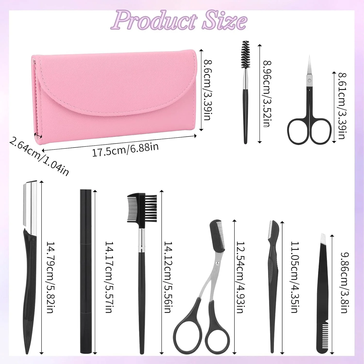 ست حرفه ای حالت دهی و مرتب سازی ابرو، ست 8 عددی مرتب سازی ابرو، به همراه کیف چرمی، ست پیرایش ابرو، قیچی ابرو، مداد ابرو، برس ابرو، موچین، برس، برای زنان و مردان
