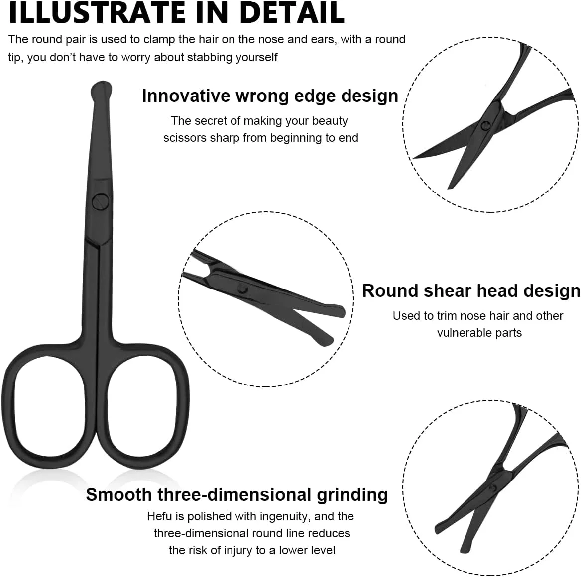 قیچی های کوچک و دقیق 2 عددی HANNEA®، قیچی های چند منظوره 3.7 اینچی برای بینی و ریش، موزن دقیق استیل ضد زنگ برای آقایان و بانوان، ست پیرایش موی صورت برای ابرو، بینی، به همراه جعبه نگهداری