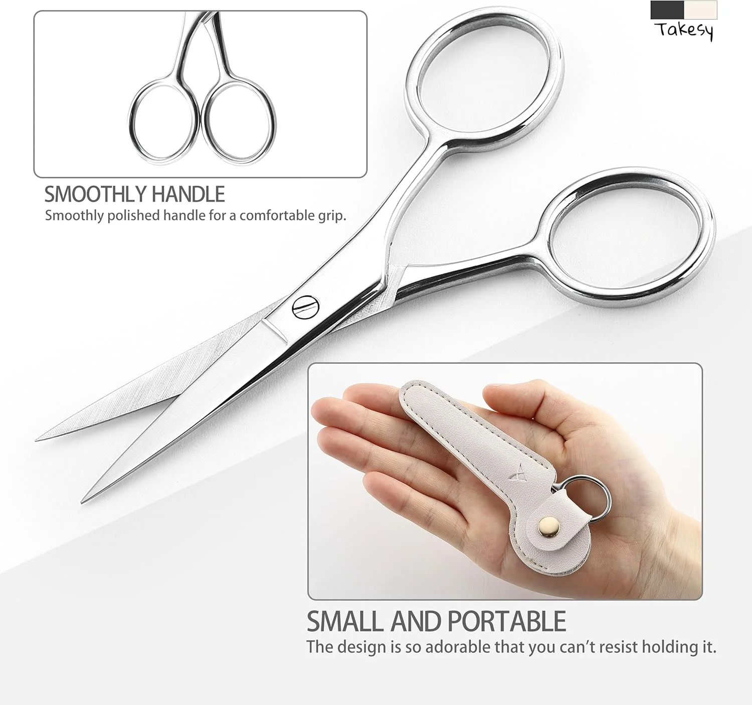 قیچی ابرو کوچک حرفه ای زنانه، قیچی آرایشی زیبایی صورت و مژه با کیف چرمی صورتی (نوک تیز)