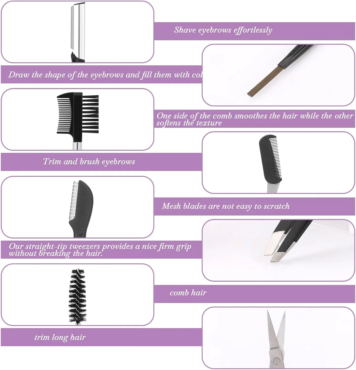 ست حرفه ای حالت دهی و مرتب سازی ابرو، ست 8 تکه مرتب سازی ابرو، به همراه کیف چرمی، ست اصلاح ابرو، قیچی ابرو، مداد ابرو، برس ابرو، موزن، برس، برای زنان و مردان