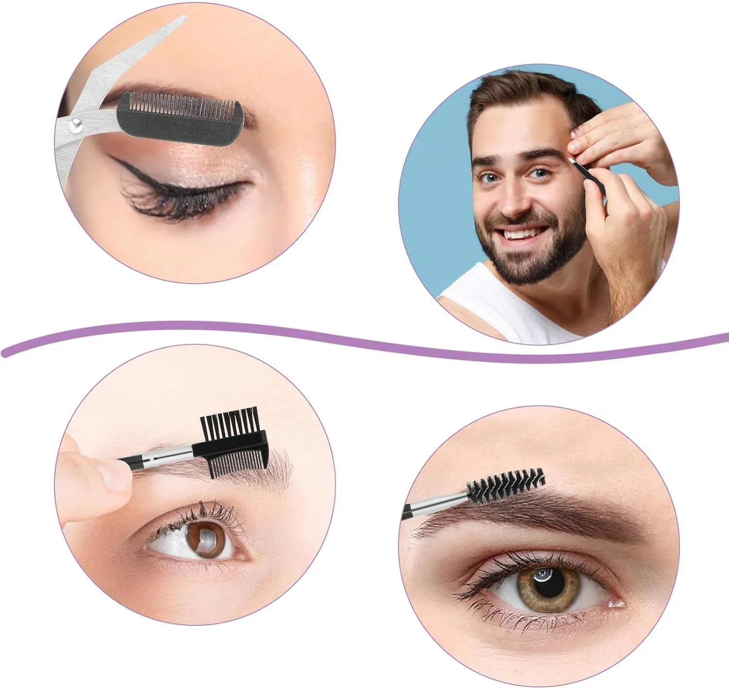 ست حرفه ای حالت دهی و مرتب سازی ابرو، ست 8 عددی مرتب سازی ابرو، به همراه کیف چرمی، ست پیرایش ابرو، قیچی ابرو، مداد ابرو، برس ابرو، موچین، برس، برای زنان و مردان