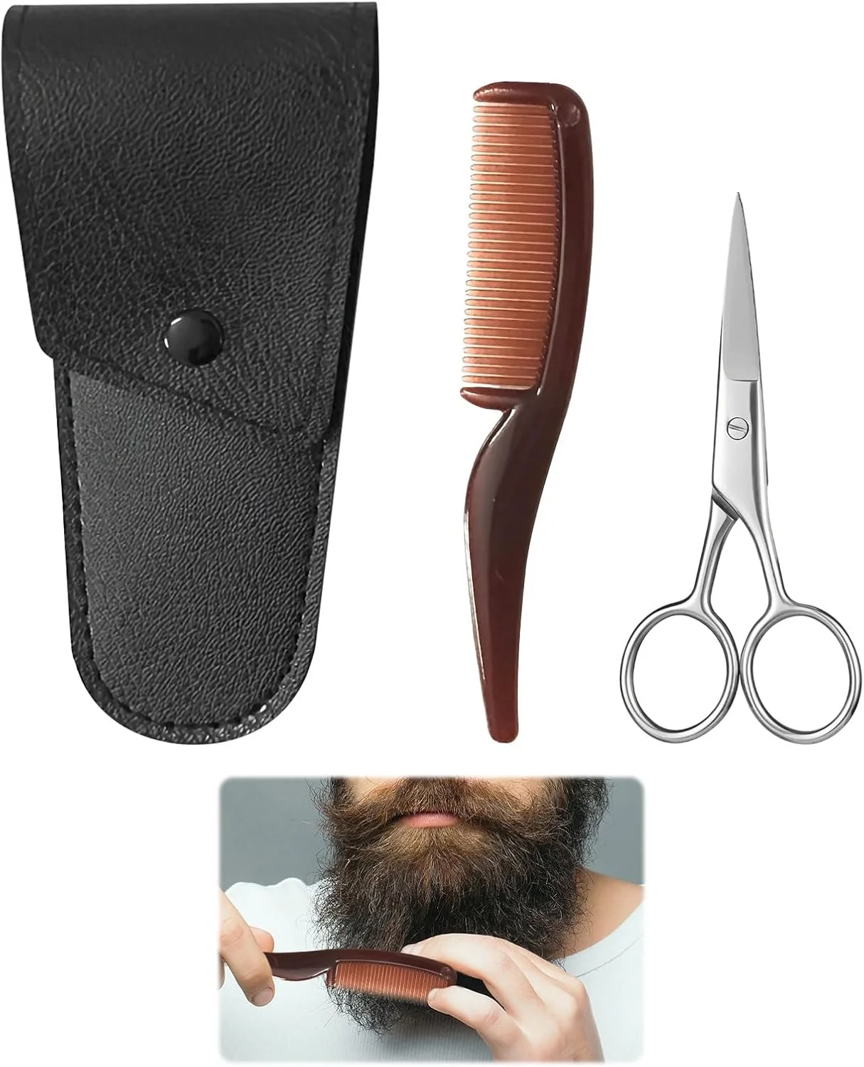 قیچی ریش مردانه، قیچی ابرو با شانه، قیچی سبیل تیز از جنس استیل ضد زنگ، قیچی سبیل مردانه، کیت چند منظوره سبیل با کیف نگهداری، مناسب برای ابرو، ریش و غیره.