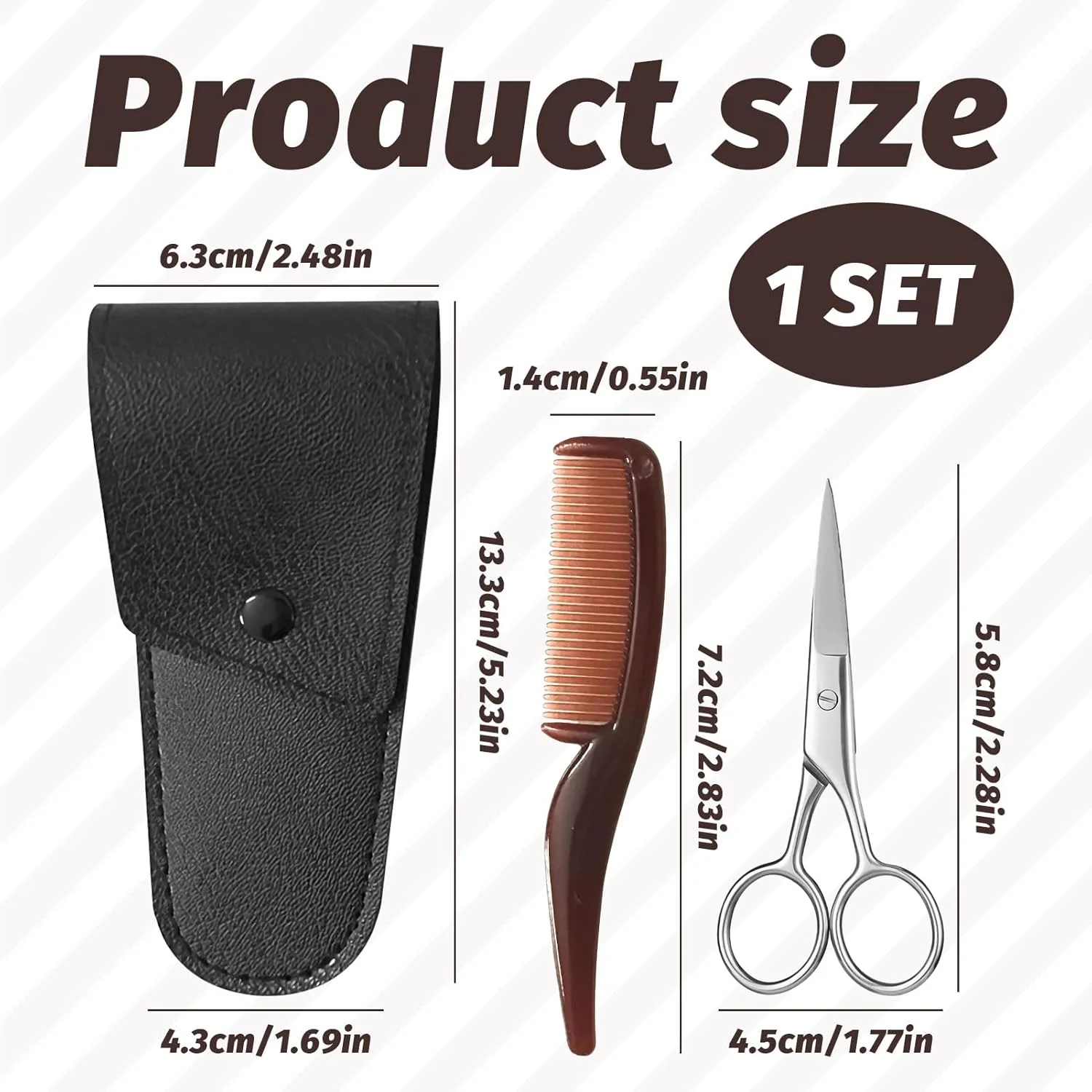 قیچی ریش مردانه، قیچی ابرو با شانه، قیچی سبیل تیز از جنس استیل ضد زنگ، قیچی سبیل مردانه، کیت چند منظوره سبیل با کیف نگهداری، مناسب برای ابرو، ریش و غیره.