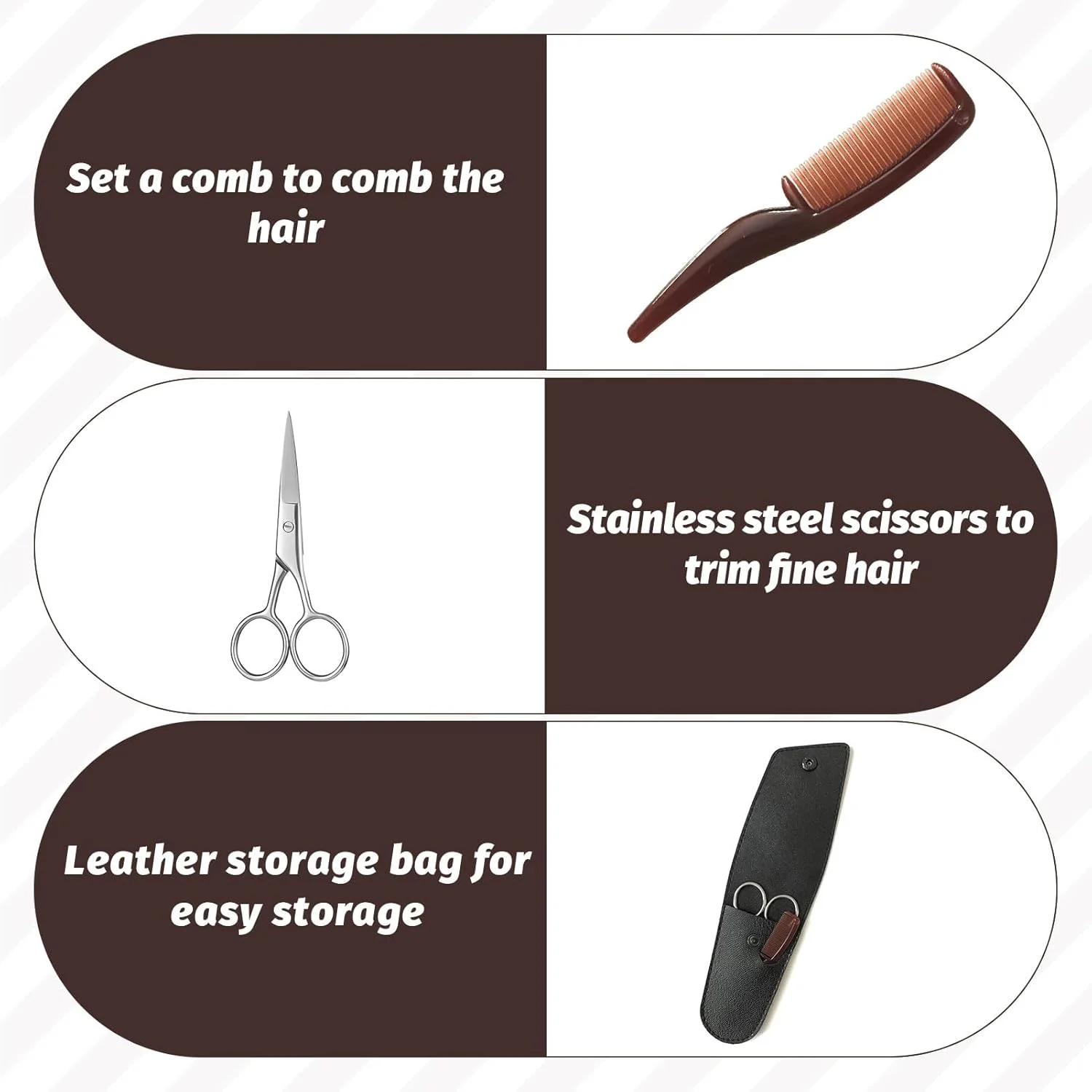 قیچی ریش مردانه، قیچی ابرو با شانه، قیچی سبیل تیز از جنس استیل ضد زنگ، قیچی سبیل مردانه، کیت چند منظوره سبیل با کیف نگهداری، مناسب برای ابرو، ریش و غیره.