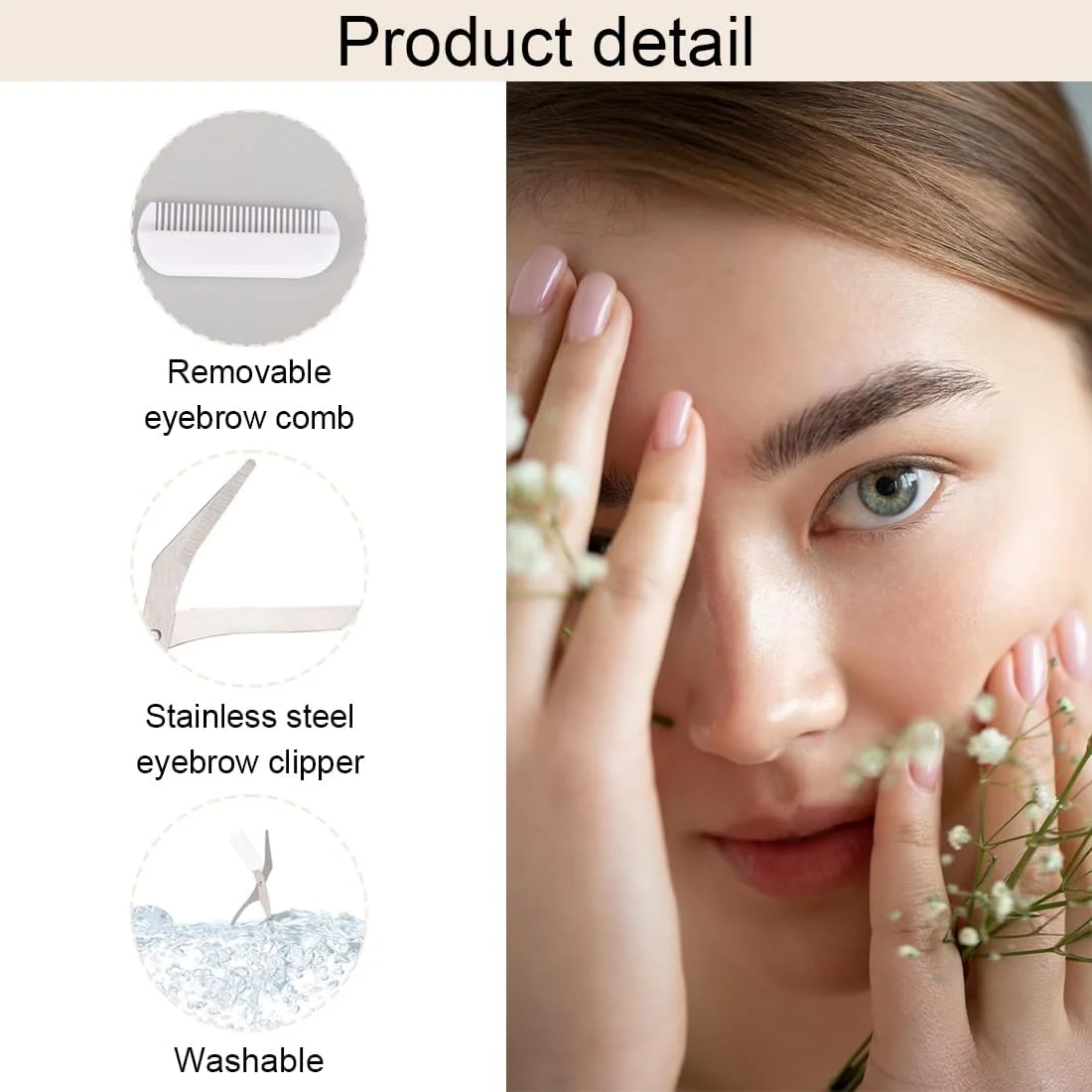 قیچی ابرو، 1 عدد قیچی ابرو و 3 عدد تیغ ابرو، ابروهای قابل جابجایی، قیچی اصلاح ابرو حرفه ای با شانه، برای آقایان و خانم ها، سفید