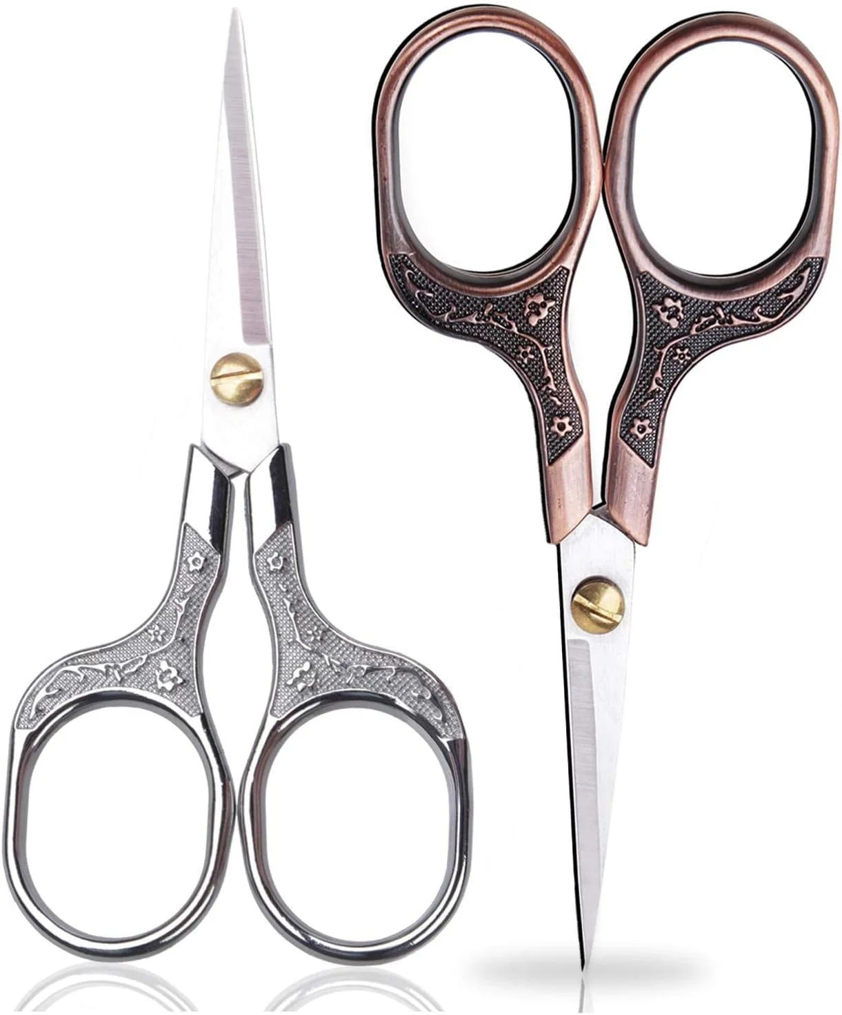 SYOSI 2 Pcs Small Vintage Precision Scissors, Multi-Purpose Beauty Grooming Kit for Hair trimming, Facial, Beard, Eyebrow, Eyelash, Sewing Scissors for Embroidery, Craft, Art Work & Everyday Use