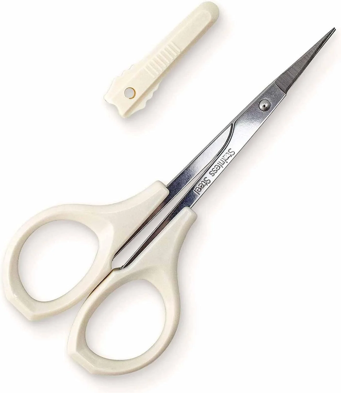 Tazweeq Eyebrow Scissors, Self Care Tool, Small Scissors for Trimming Facial, Nose and Eyebrow Hair, Straight Edge, Short White Cap