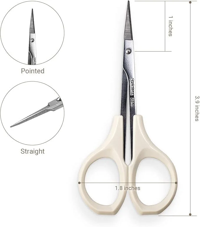 Tazweeq Eyebrow Scissors, Self Care Tool, Small Scissors for Trimming Facial, Nose and Eyebrow Hair, Straight Edge, Short White Cap