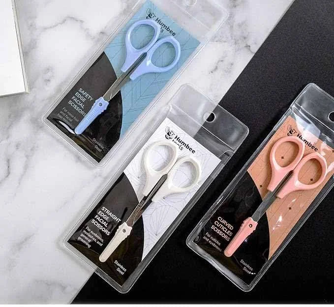 Tazweeq Eyebrow Scissors, Self Care Tool, Small Scissors for Trimming Facial, Nose and Eyebrow Hair, Straight Edge, Short White Cap