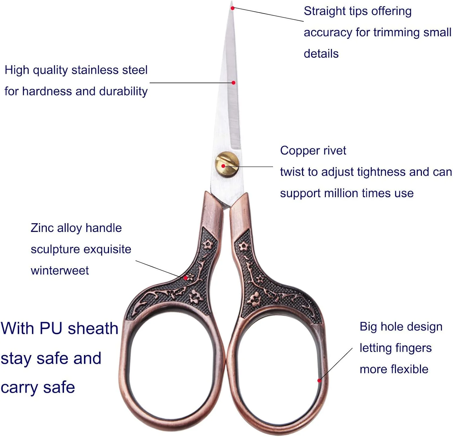 SYOSI 2 Pcs Small Vintage Precision Scissors, Multi-Purpose Beauty Grooming Kit for Hair trimming, Facial, Beard, Eyebrow, Eyelash, Sewing Scissors for Embroidery, Craft, Art Work & Everyday Use