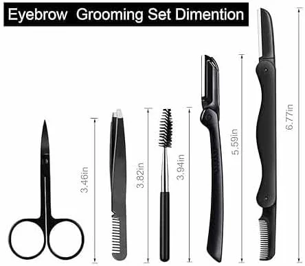 قیچی ابرو تزویق، کیت اصلاح ابرو، قیچی ابرو 5 در 1 (مشکی)