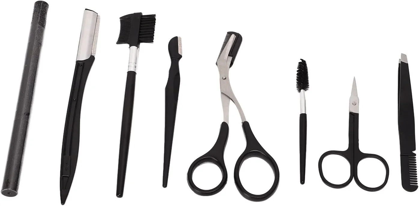 ست حرفه ای مراقبت از چشم استیل ضد زنگ مشکی RIZGHWOY برای بانوان به همراه کیف نگهداری، آماده برای ابزارهای مراقبت از ابرو