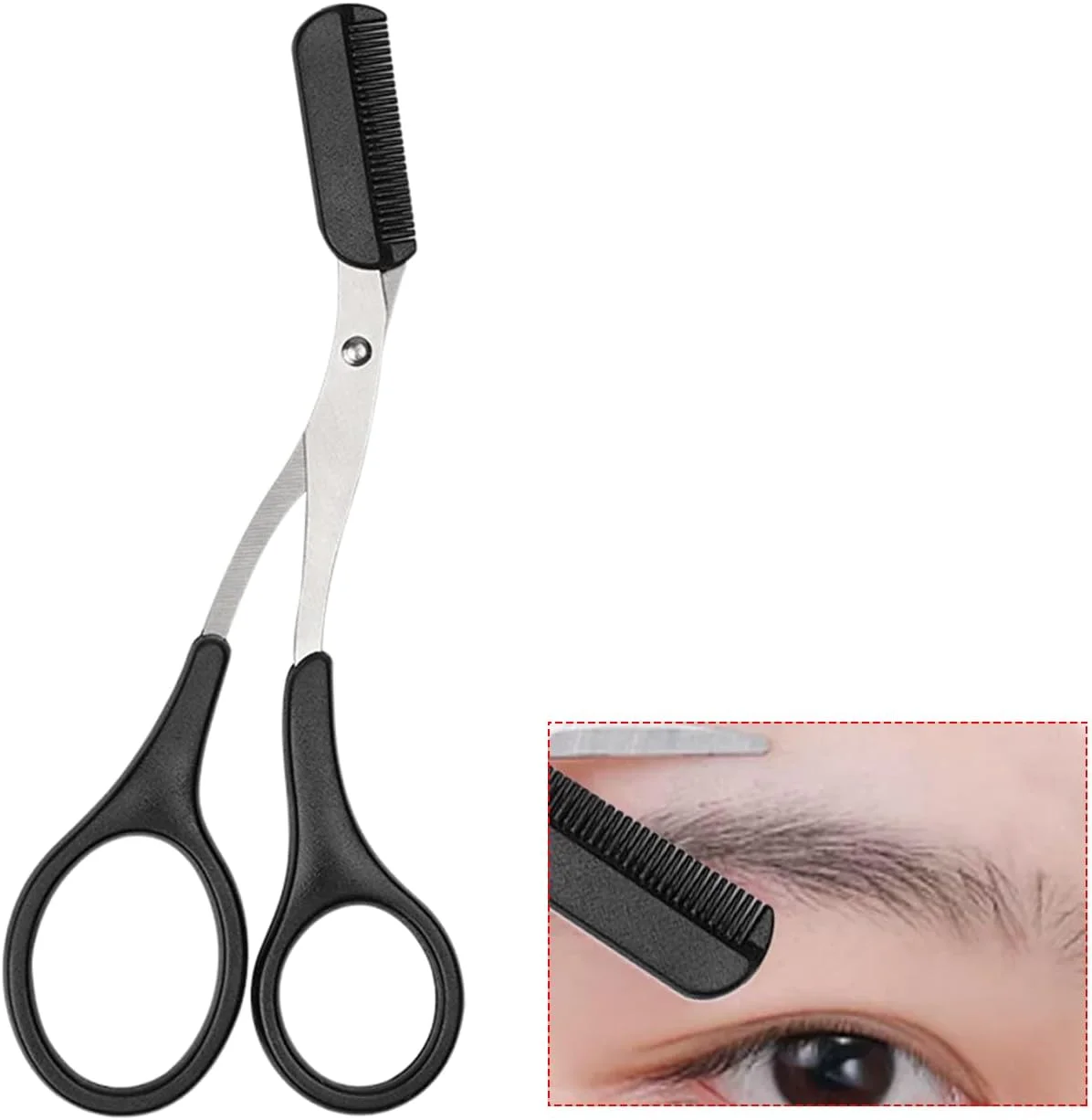 قیچی ابرو LILIKAI، قیچی ابرو با شانه، برس ابرو، شانه ابرو، کاتر ابرو، موچین ابرو استیل ضد زنگ، برس قیچی حالت دهنده، موزن برای زنان و مردان (مشکی)