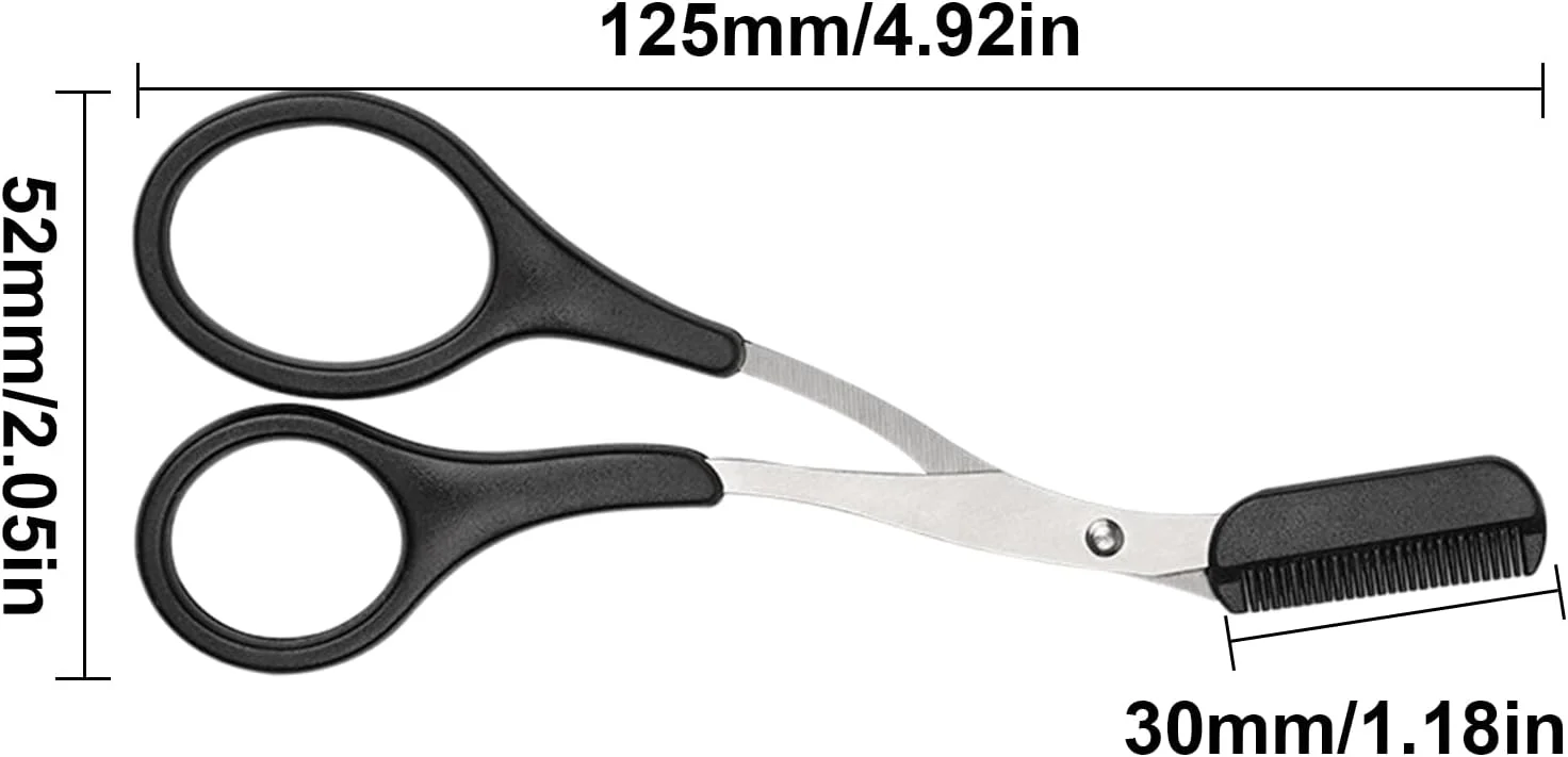 قیچی ابرو LILIKAI، قیچی ابرو با شانه، برس ابرو، شانه ابرو، کاتر ابرو، موچین ابرو استیل ضد زنگ، برس قیچی حالت دهنده، موزن برای زنان و مردان (مشکی)