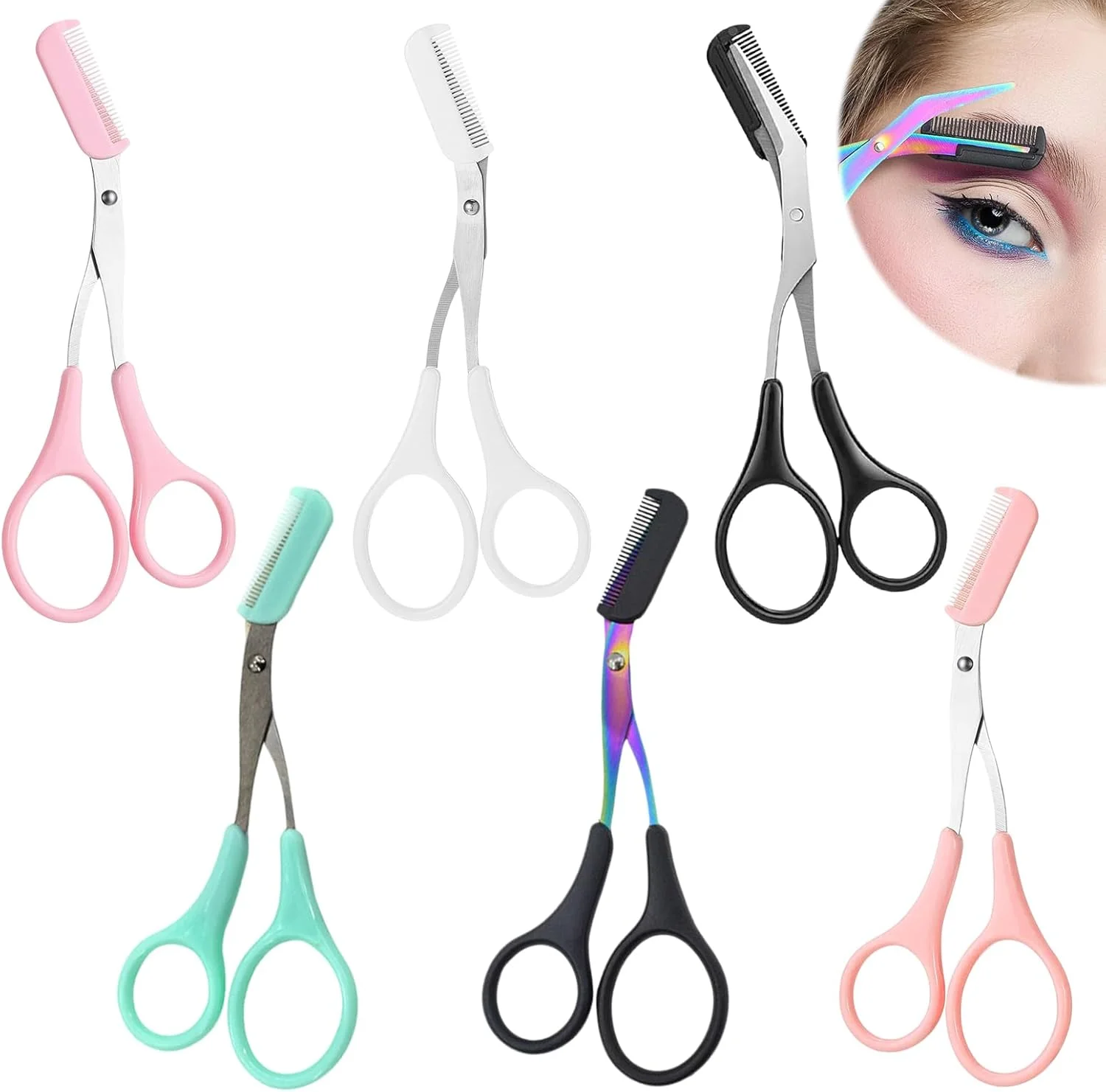 بسته 6 عددی قیچی ابرو، قیچی ابرو با شانه، قیچی ابرو زنانه، قیچی ابرو مردانه، قیچی ابرو