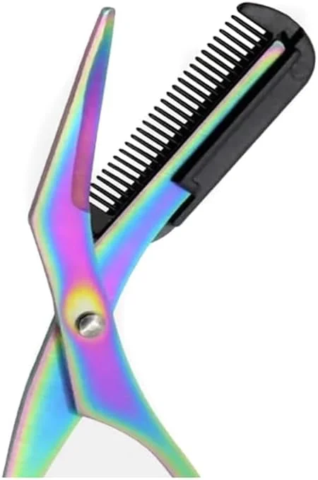 قیچی ابرو حرفه ای استیل ضد زنگ مشکی 1 عددی با شانه پلاستیکی، قابل حمل، ضد لغزش، اصلاح کننده ابرو، موبر، تریمر ابرو برای آقایان و بانوان