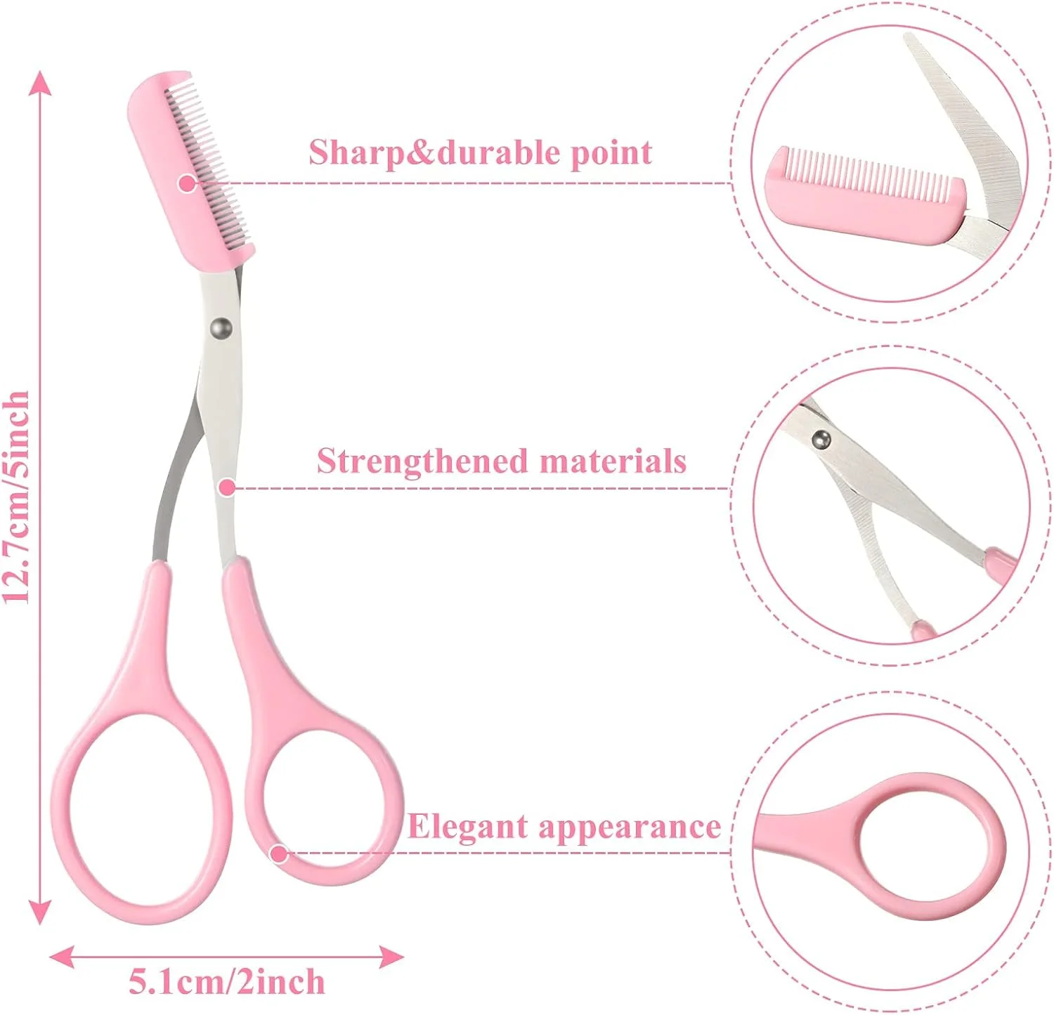 قیچی ابرو MAKINGTEC با شانه، قیچی ابرو با شانه ابرو، قیچی مژه ابرو برای لوازم جانبی زیبایی اصلاح موی مردانه و زنانه (مشکی، صورتی، آبی)