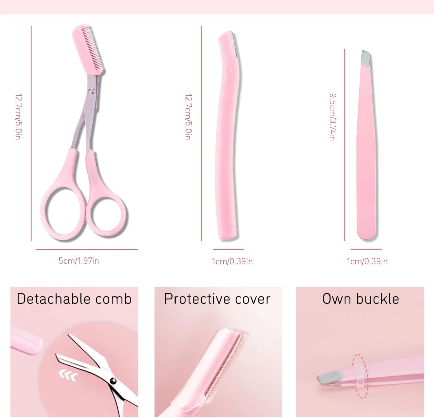 ست حرفه ای اصلاح ابرو TORMEN، قیچی ابرو با شانه، تیغ ابرو، موچین ابرو برای حالت دادن بی نقص ابرو، ابزار حذف موهای صورت برای آقایان و بانوان (صورتی)