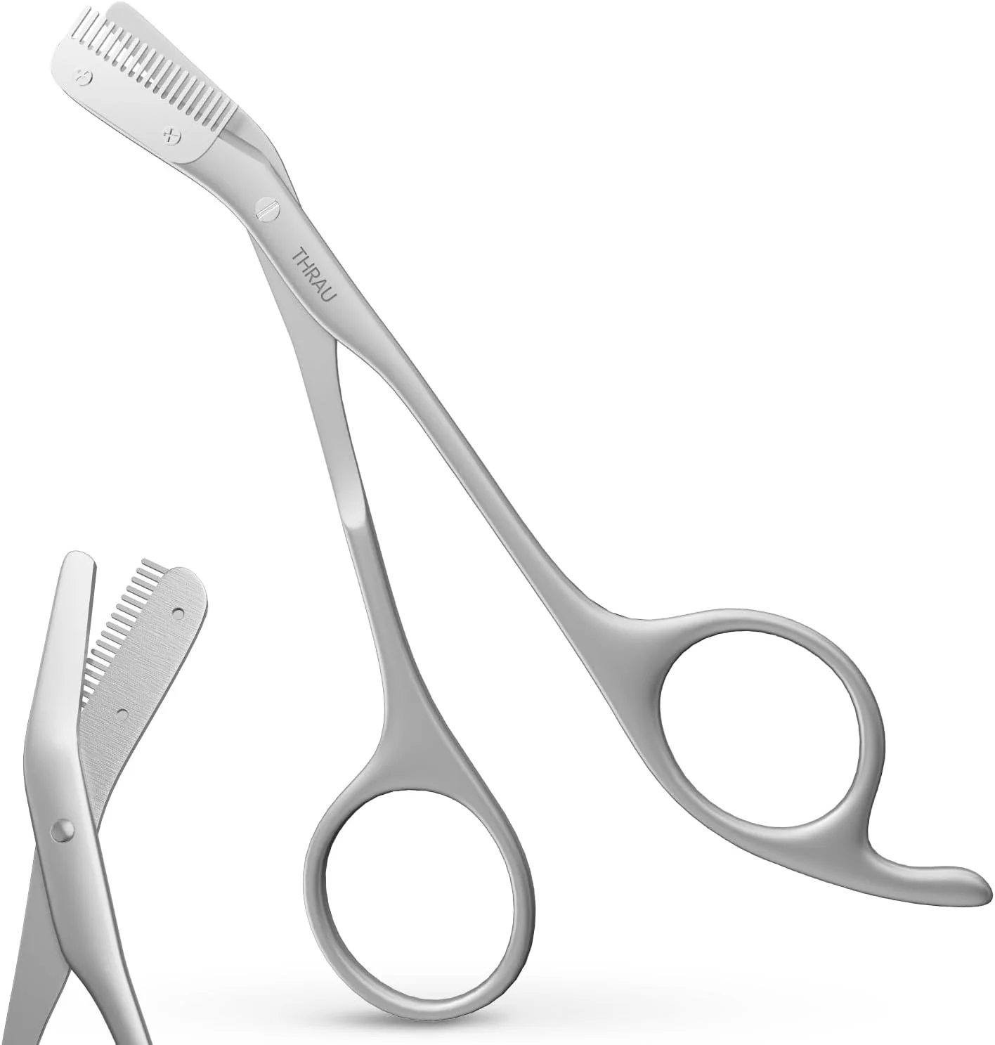 قیچی ابرو THRAU با شانه، قیچی دقیق استیل ضد زنگ، طراحی ایمنی، دسته ارگونومیک، تیغه های تیز، موزن ابرو برای آقایان و بانوان، مناسب مسافرت و منزل
