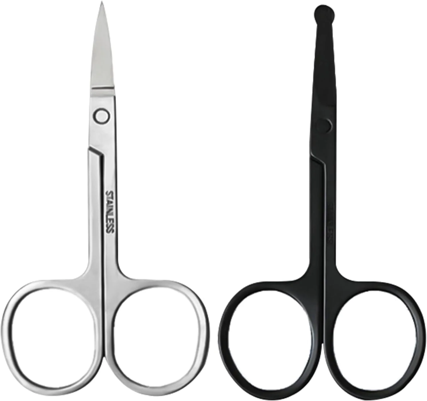 قیچی موی بینی و گوش استیل ضد زنگ 2 عددی، اصلاح کننده ریش و ابرو برای آقایان و بانوان، مشکی، نقره ای، جنس ضد زنگ برای اصلاح دقیق، قیچی ریش، قیچی اصلاح ابرو، قیچی ابرو