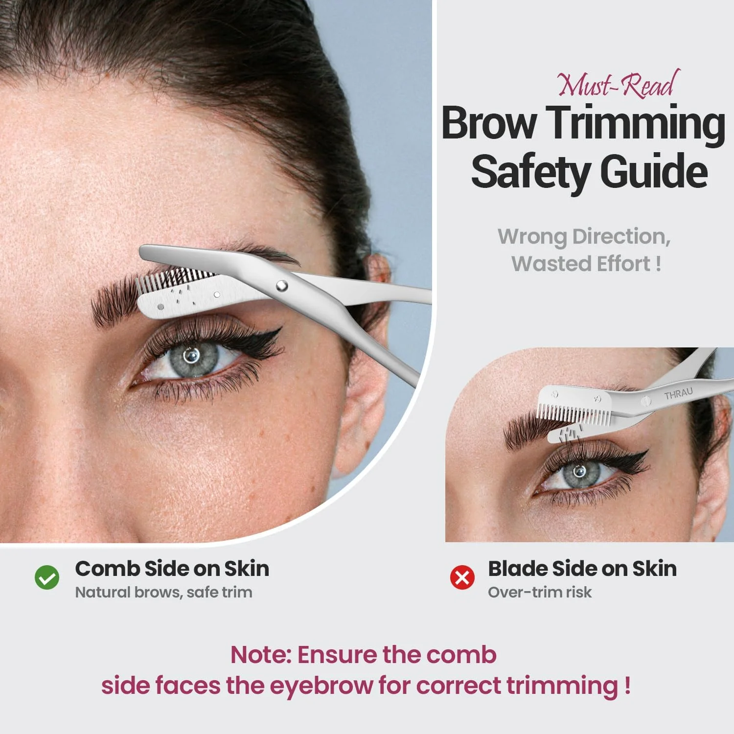 قیچی ابرو THRAU با شانه، قیچی دقیق استیل ضد زنگ، طراحی ایمنی، دسته ارگونومیک، تیغه های تیز، موزن ابرو برای آقایان و بانوان، مناسب مسافرت و منزل