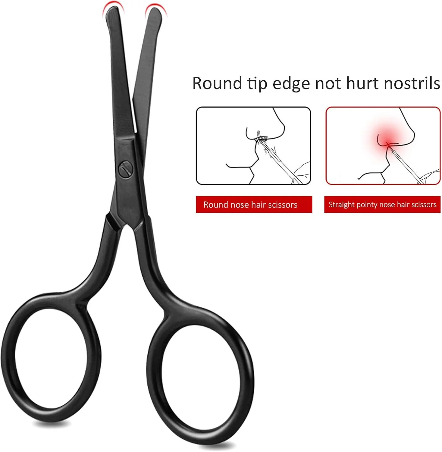 قیچی موی بینی Tihebeyan از جنس استیل ضد زنگ با نوک گرد برای آماده سازی صورت، قیچی ابرو و ریش مشکی برای آقایان و بانوان، 1 عدد قیچی موی بینی