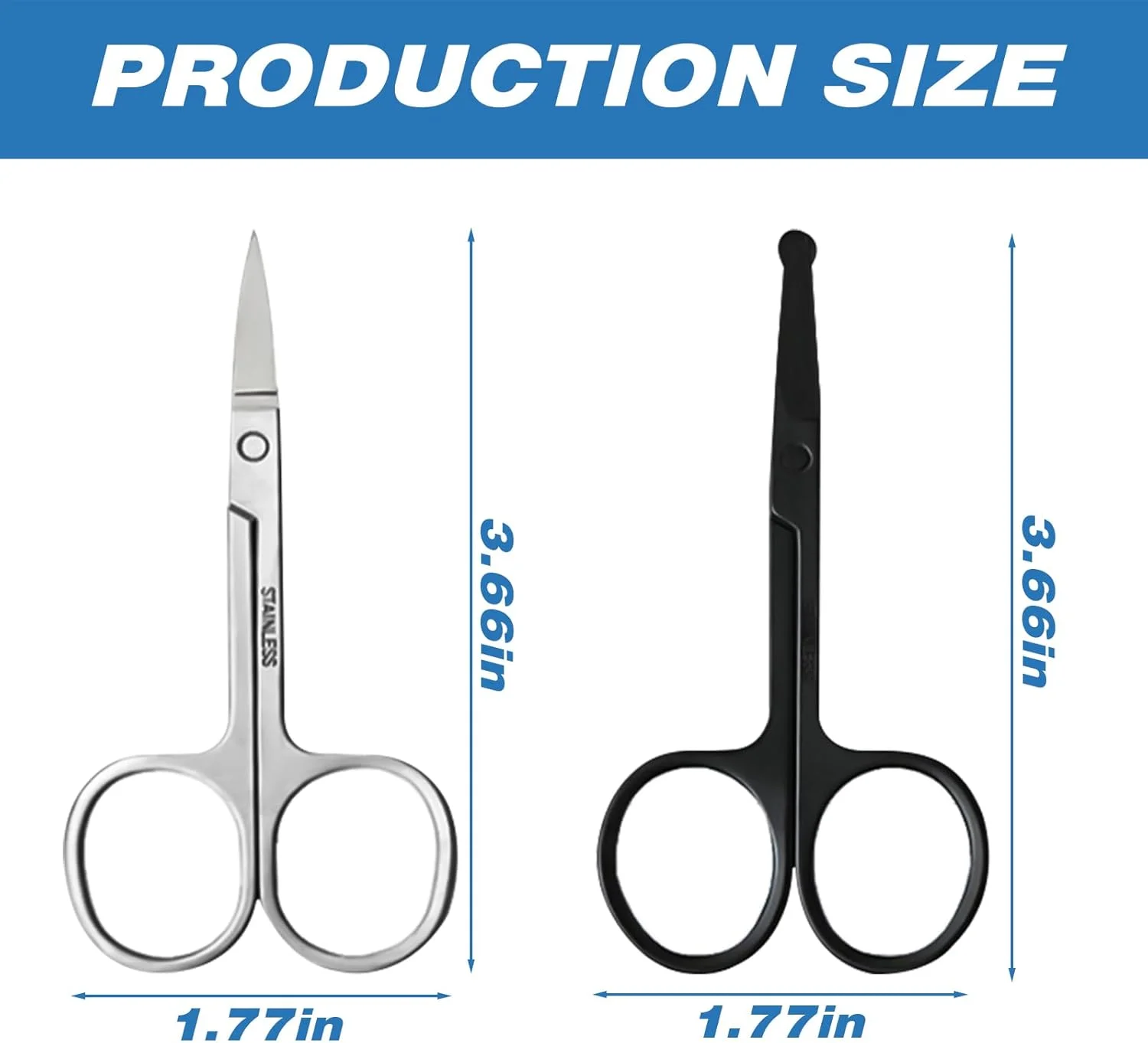 قیچی موی بینی و گوش استیل ضد زنگ 2 عددی، اصلاح کننده ریش و ابرو برای آقایان و بانوان، مشکی، نقره ای، جنس ضد زنگ برای اصلاح دقیق، قیچی ریش، قیچی اصلاح ابرو، قیچی ابرو