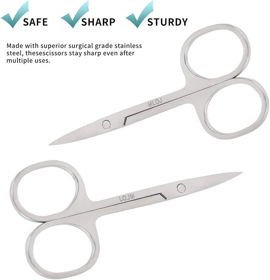 قیچی موی استیل ضد زنگ برای اصلاح و مرتب کردن ابرو، مژه، ریش و موی بینی، قیچی صورت ابزار آرایش (MG-22)