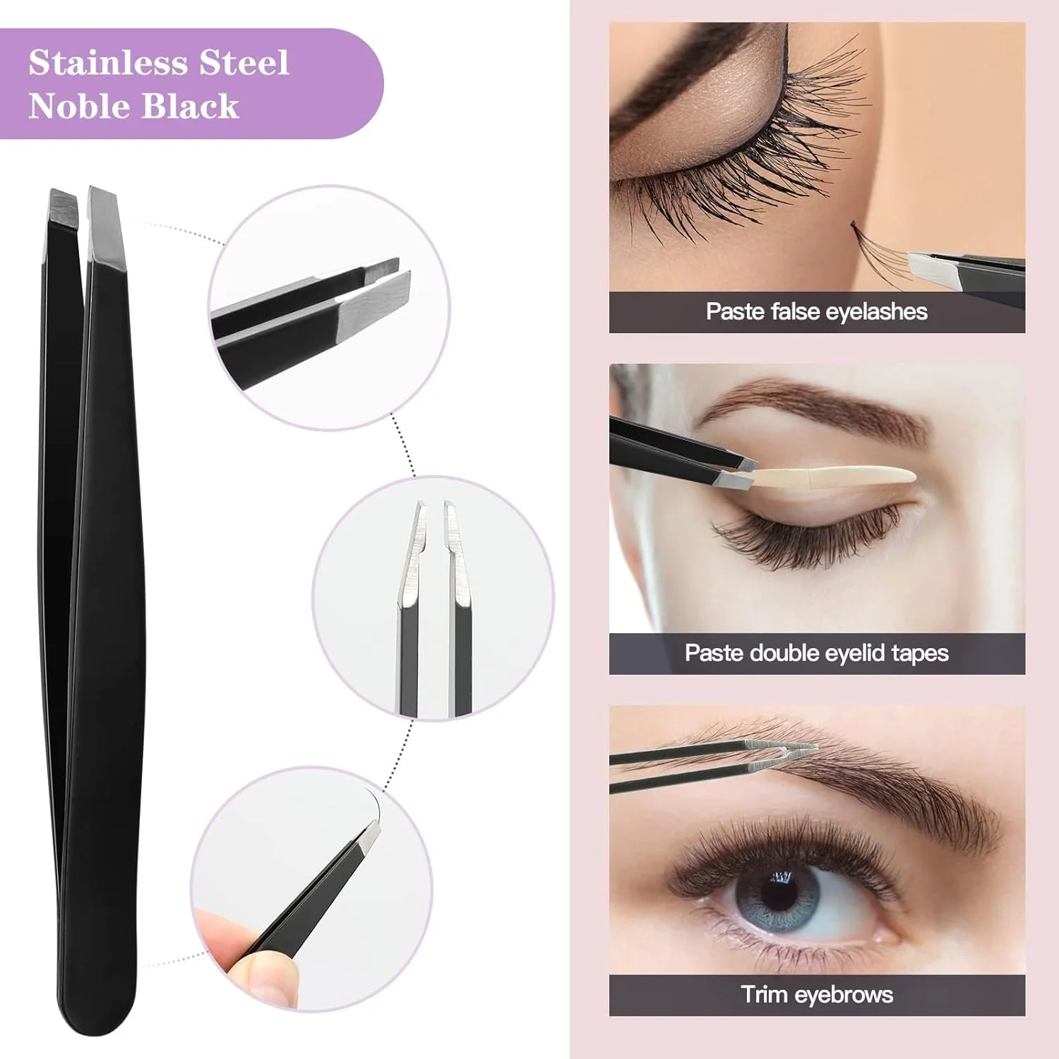 تیغ ابرو تزویق، ست 7 در 1 ابرو، اصلاح صورت مژه ابرو، ست موزن ابرو، شامل تیغ ابرو، برس، قیچی، موچین، با جعبه پلاستیکی، برای زنان و مردان، مشکی