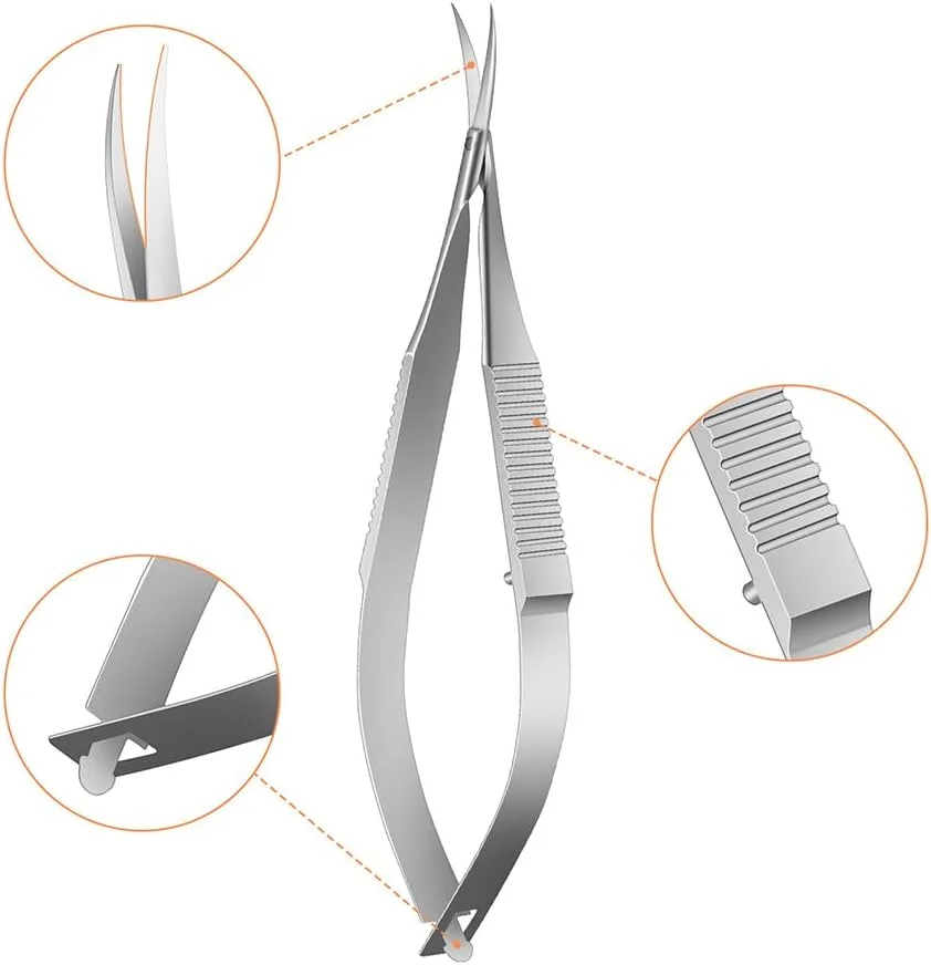 قیچی ابرو استیل ضد زنگ خمیده، قیچی پیرایش، قیچی نخ چین گلدوزی فنری، قیچی نوک خمیده کاردستی (چند رنگ)