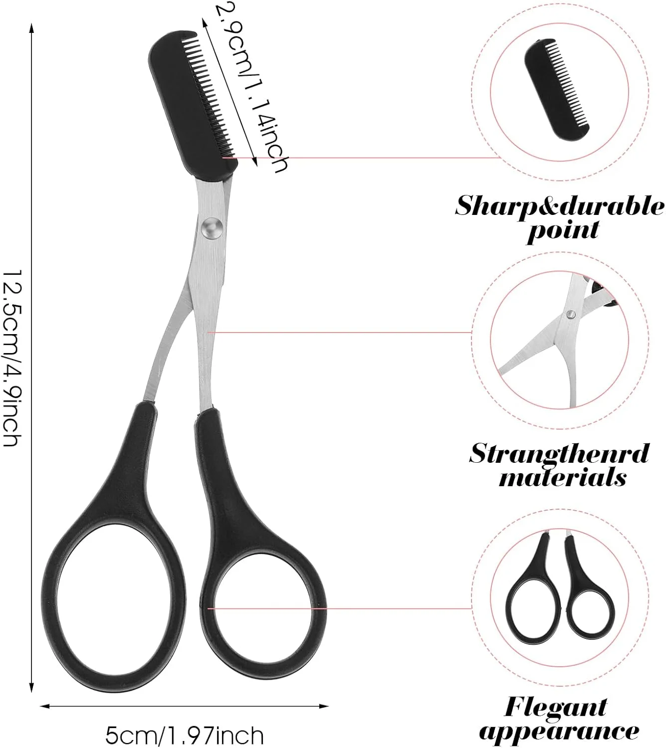 یولیو 2 عدد قیچی ابرو با شانه، قیچی اصلاح ابرو حرفه ای و دقیق، قیچی پیرایش ابرو، لوازم جانبی زیبایی برای حذف موهای زائد مردانه و زنانه