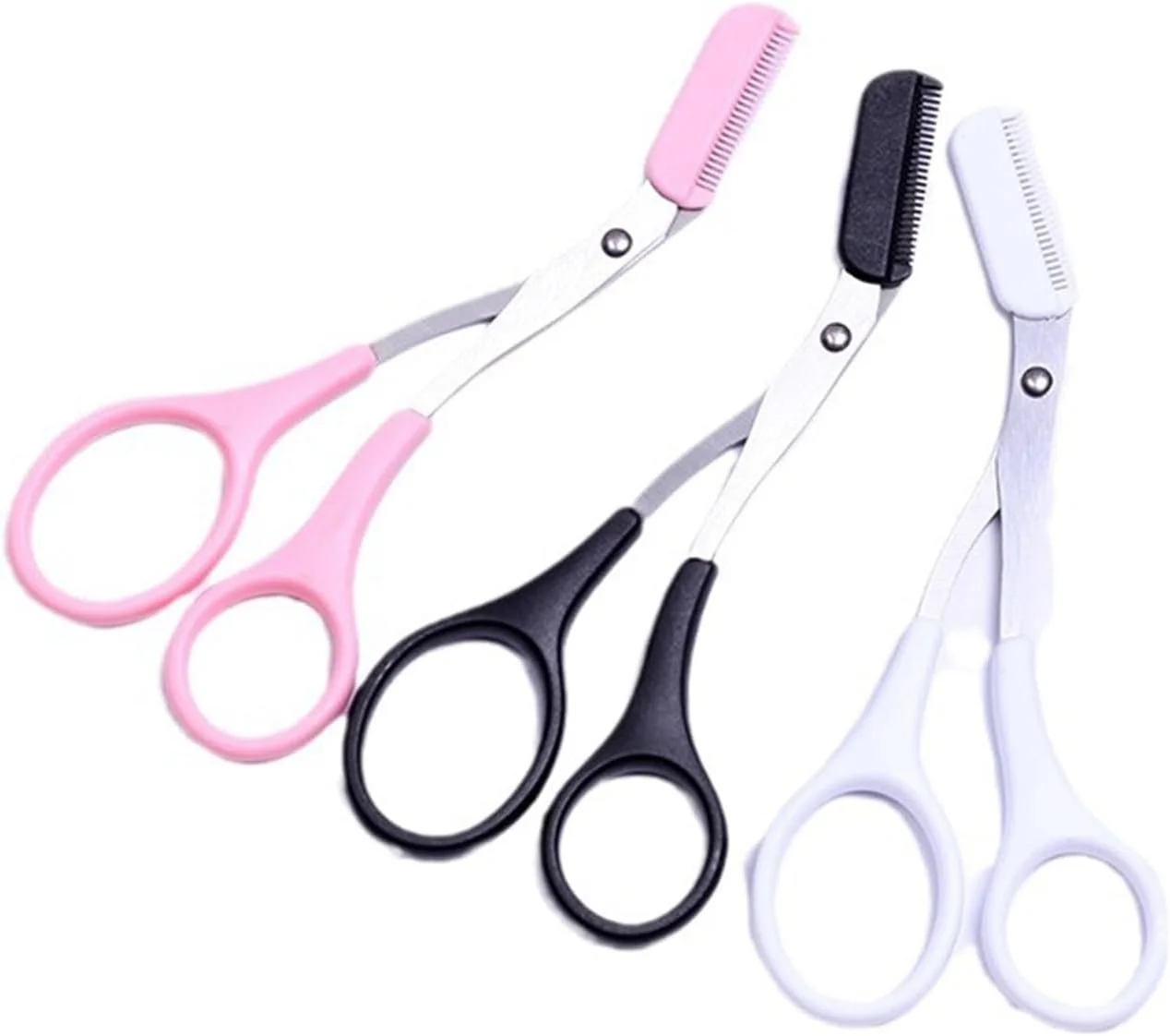 مجموعه 3 عددی قیچی ابرو Zynewa، قیچی ابرو حرفه ای استیل ضد زنگ با شانه پلاستیکی جداشدنی، قیچی ابرو برای آقایان و بانوان (سفید صورتی مشکی)