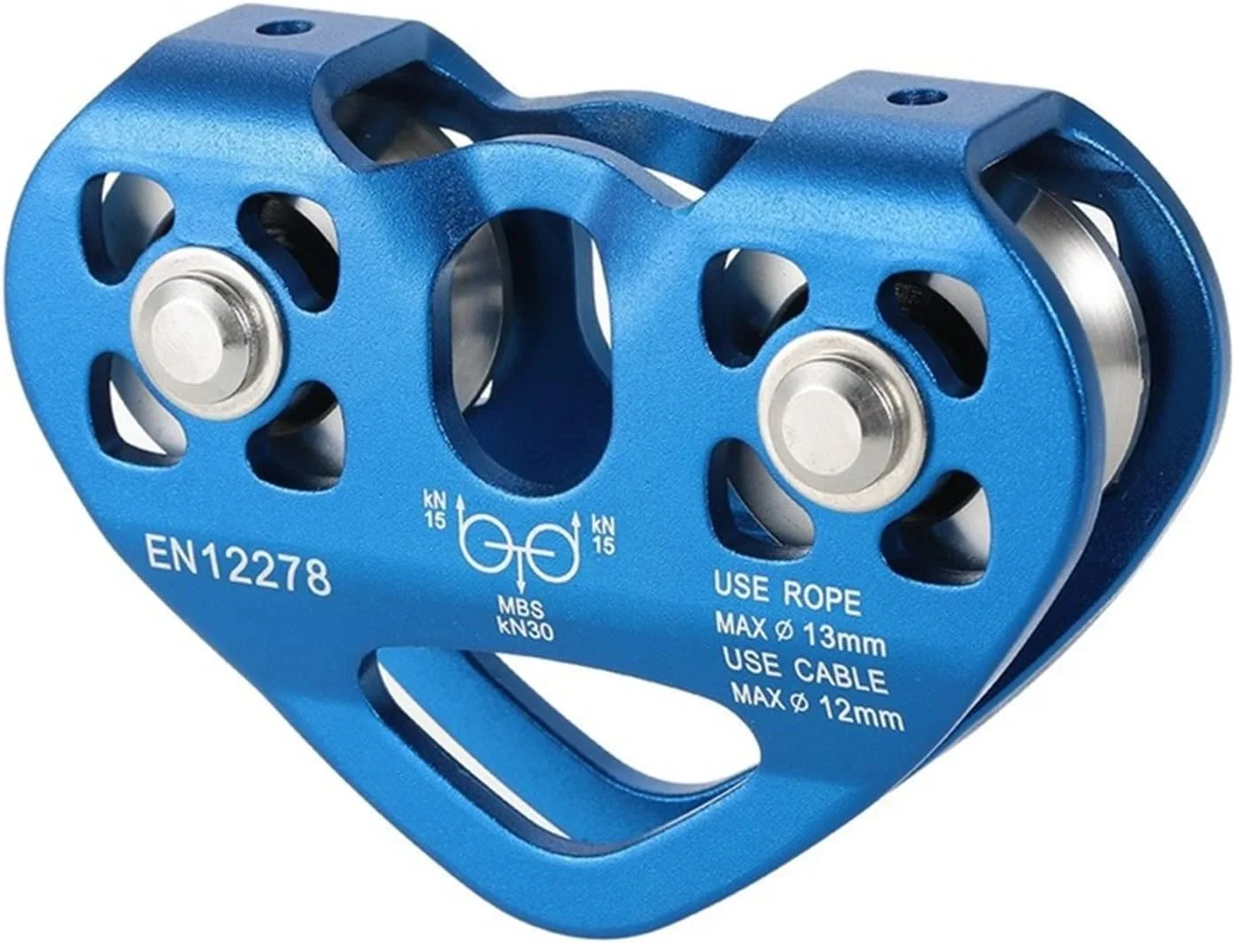 سیستم قرقره YYVVBBF، قرقره دوبل نجات صخره نوردی در فضای باز، قرقره زیپ لاین، ابزار صعود آلیاژی، دستگاه آویزان کردن تختخواب توری (YD28-30KN-آبی)