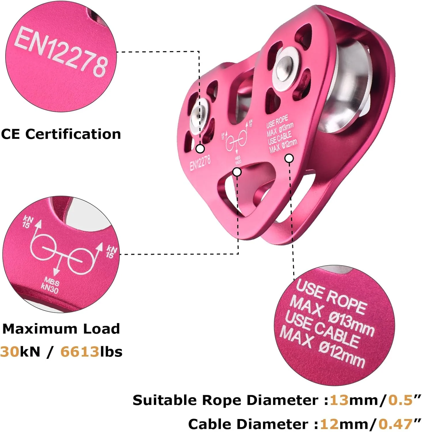 قرقره زیپ لاین YAPJEB، کیت کابل 30kN 6700LBS، آلیاژ آلومینیوم سنگین برای نجات، کوهنوردی، حمل و نقل (آبی)