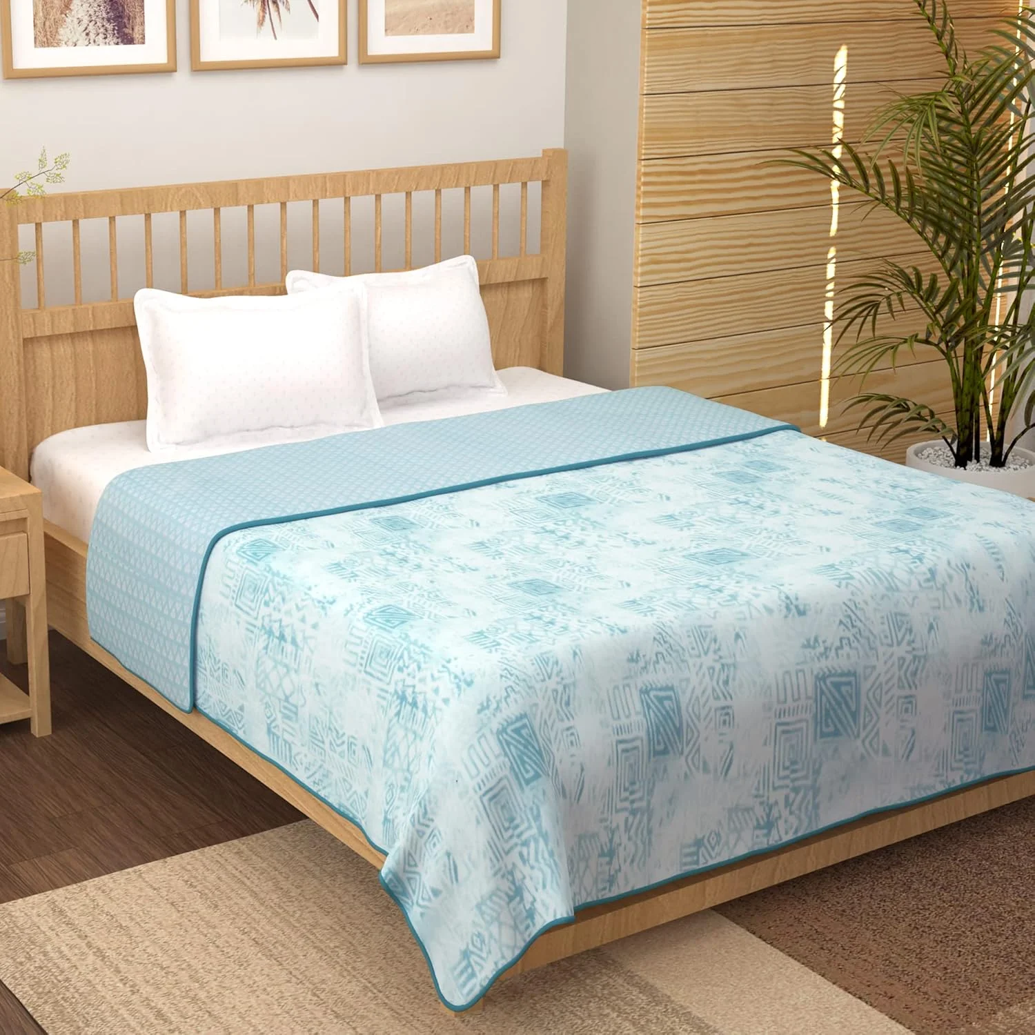 Story@Home Cotton 100% Cotton Reversible Dohar Double bed AC summer/blanket/quilt Double (White and Sky Blue, 94" x 88")