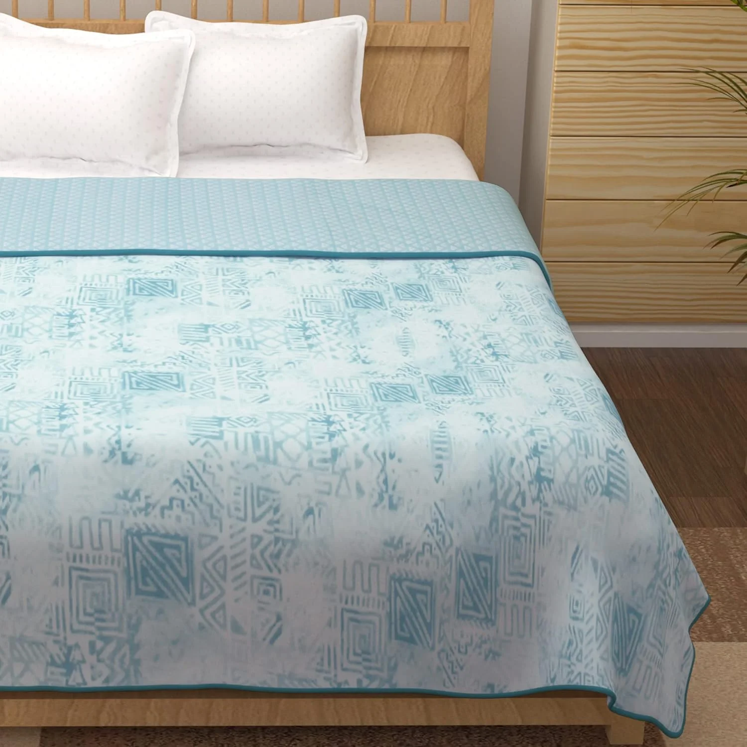 Story@Home Cotton 100% Cotton Reversible Dohar Double bed AC summer/blanket/quilt Double (White and Sky Blue, 94" x 88")