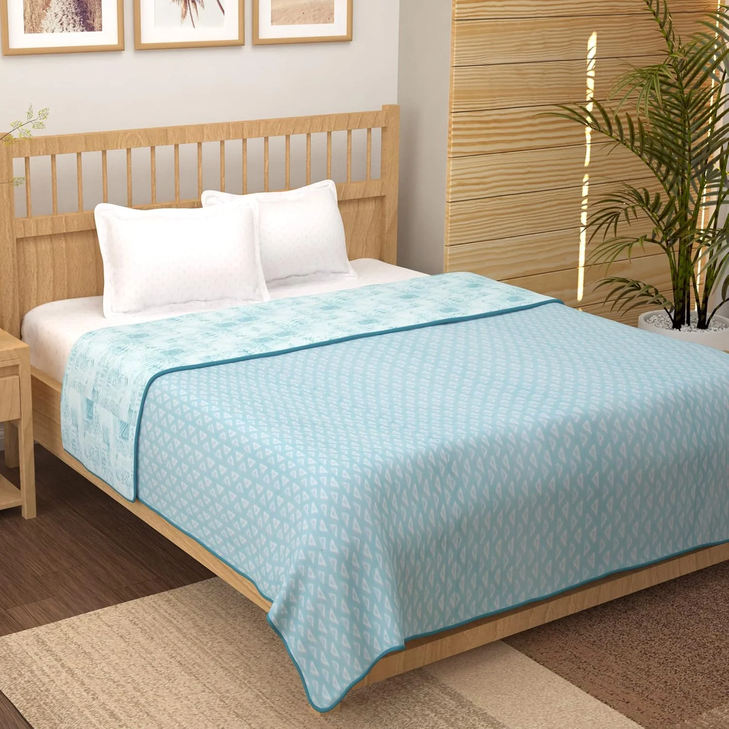 Story@Home Cotton 100% Cotton Reversible Dohar Double bed AC summer/blanket/quilt Double (White and Sky Blue, 94" x 88")