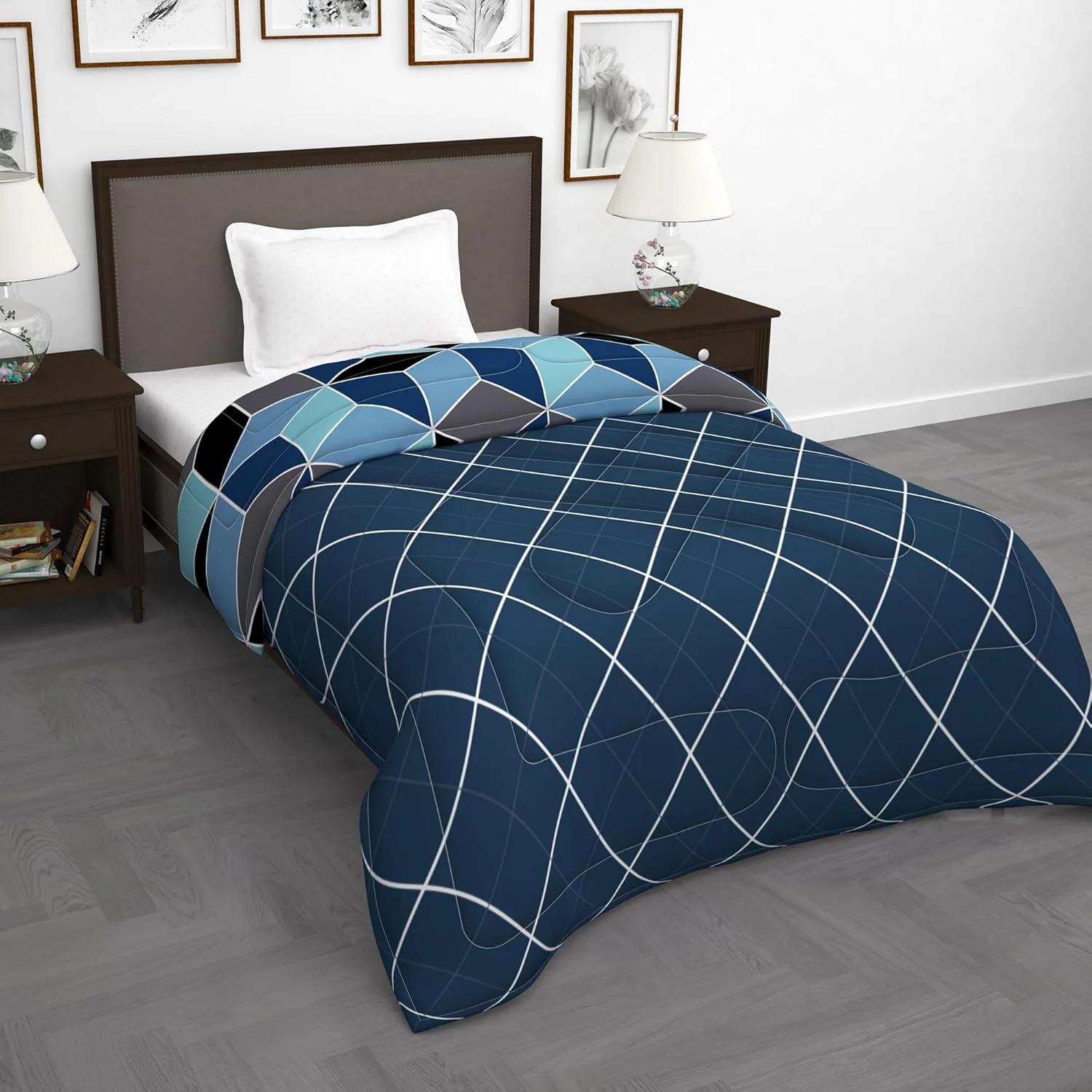 لحاف یک نفره Story@Home | 180 GSM | پتوی یک نفره، پتوی زمستانی، لحاف، میکروفایبر دو رو (سرمه ای، لوزی)