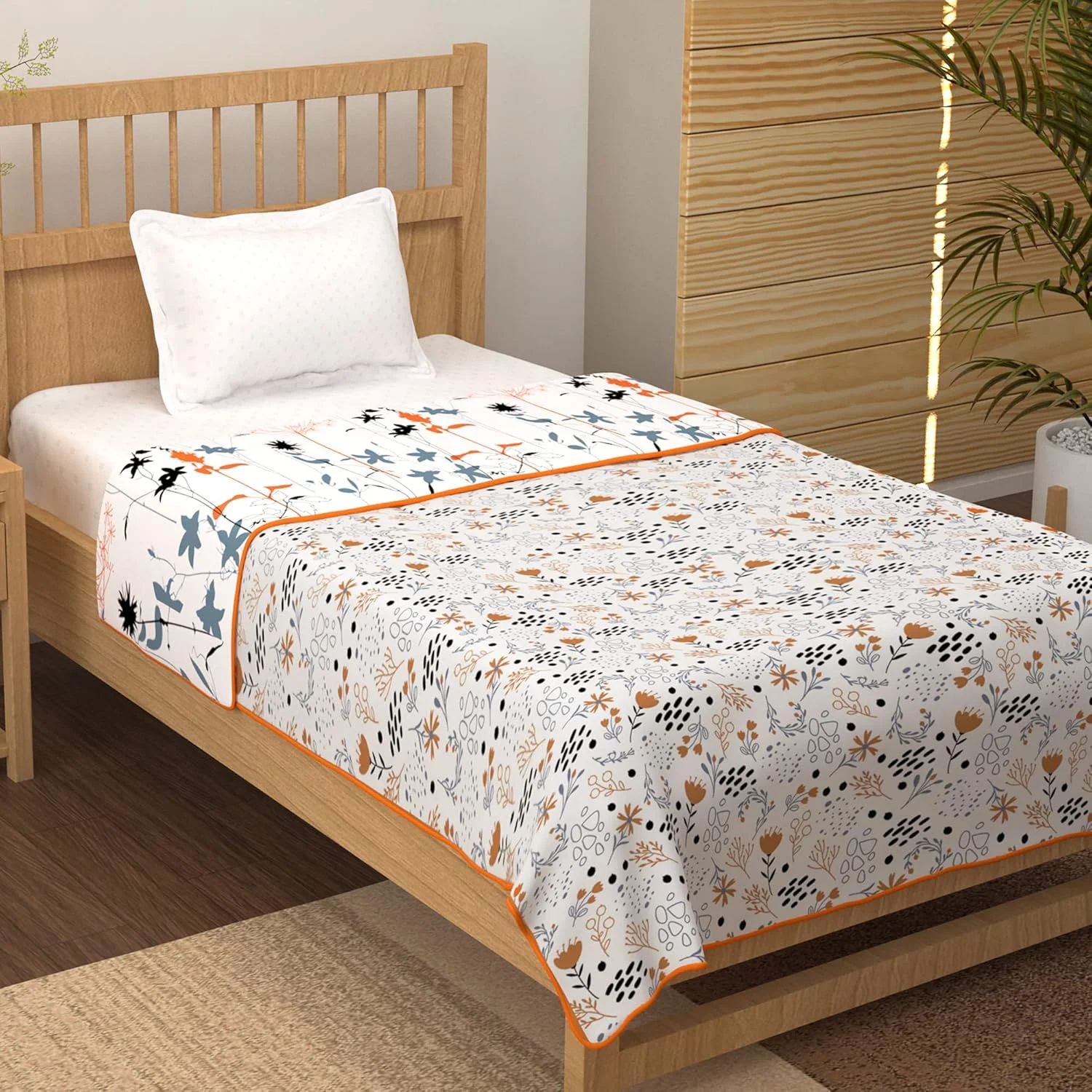 لحاف نخی یک نفره دو رو Story@Home مناسب فصل تابستان، سبک و نرم (220x144 سانتی متر، زرد و سفید)