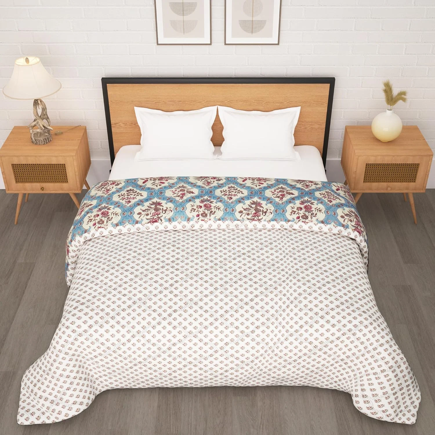 لحاف روتختی دو نفره Story@Home، یک لحاف دو نفره برگشت پذیر Fusion | 180 GSM | طرح گل کرم | 220 سانتی متر در 250 سانتی متر