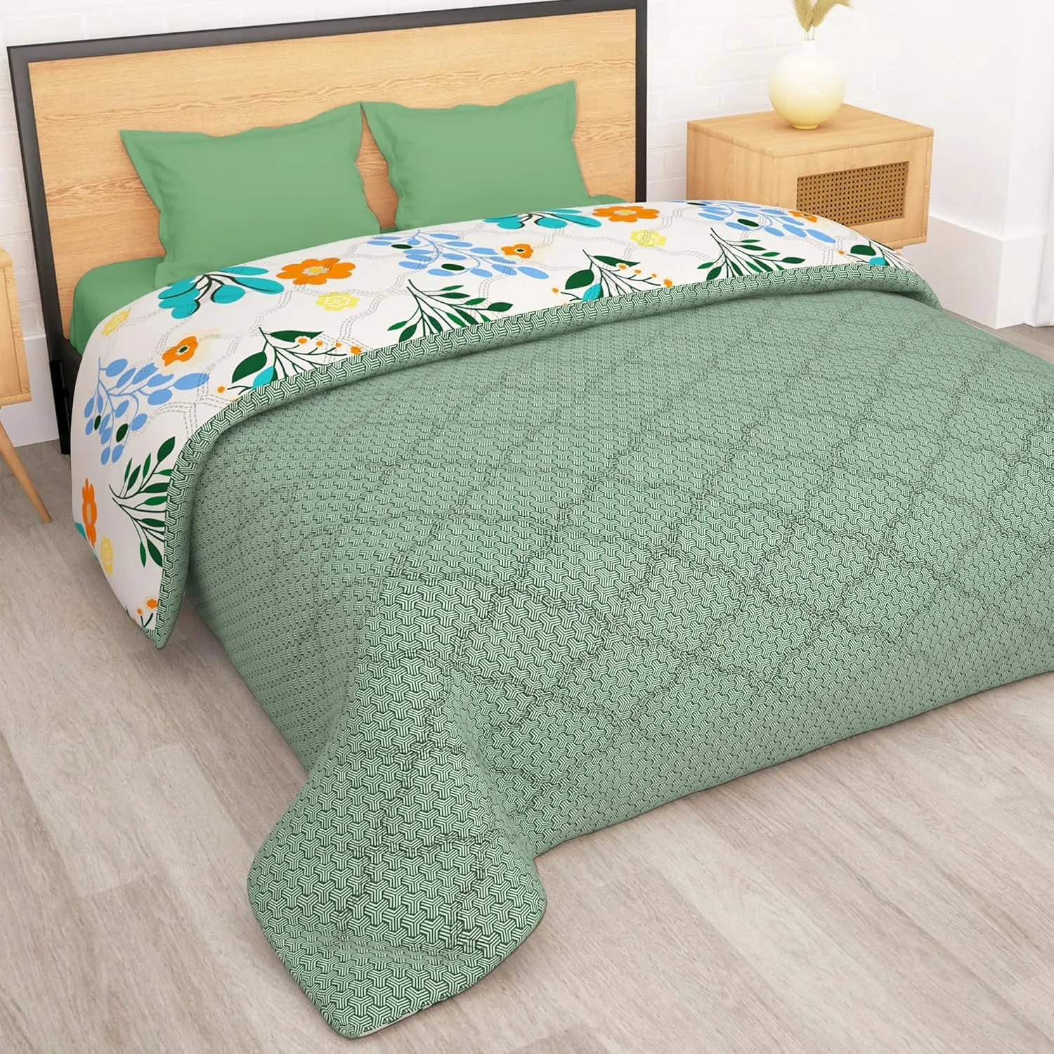 لحاف/پتو دو نفره میکروفایبر استوری@هوم مناسب تمام فصول/تهویه مطبوع/تابستان، طرح ساده دو رو - 180 GSM، بژ و خاکستری روشن