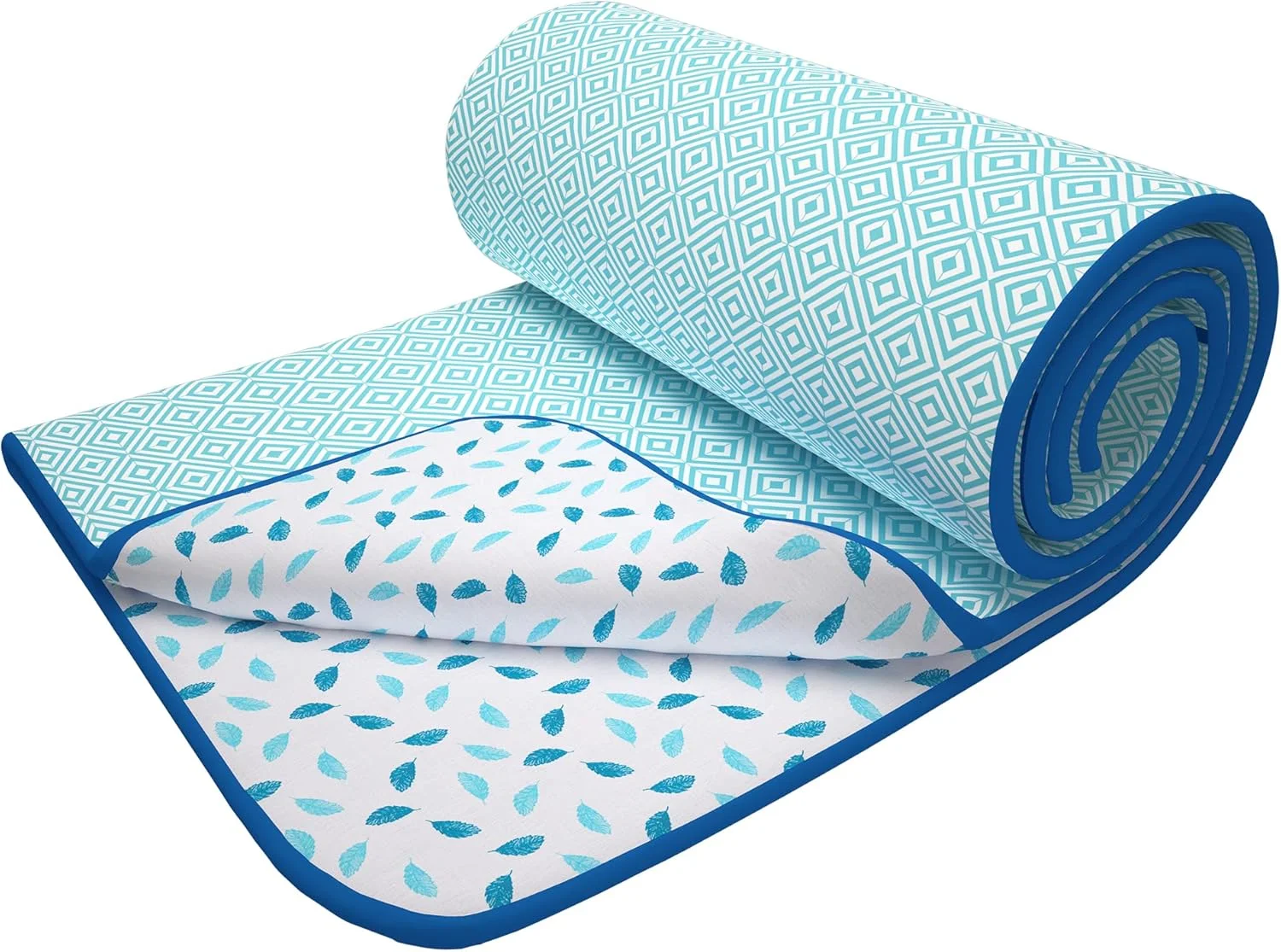 داستانی@خانه پتوی یک نفره فوق العاده نرم پنبه ارگانیک با طرح گل، سبک وزن، دو رو، مناسب تابستان/لحاف/روتختی/دوهر - (آبی و سفید_تک بسته)