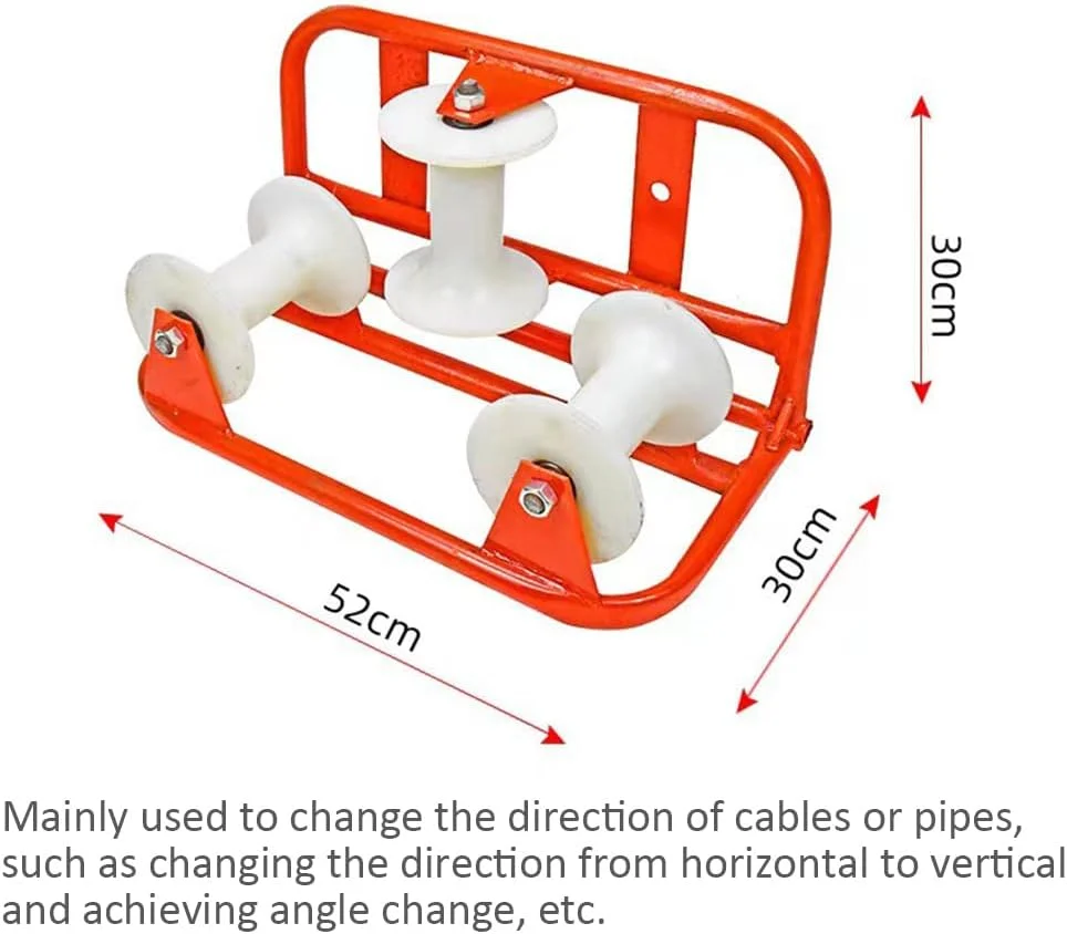 قرقره گوشه سه چرخ ZCBYBT با غلتک های نایلونی و براکت فولادی، تنظیم زاویه 90 درجه برای مسیریابی کابل/لوله در محیط های صنعتی/ساختمانی