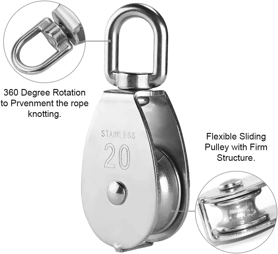قرقره استیل زاسیون، 2 عدد، قرقره M20، قرقره برای طناب، کابل فولادی، قرقره ورزشی، قرقره تک و دوبل، کوچک برای طناب های 1-8 میلی متر، ظرفیت بار 75 کیلوگرم