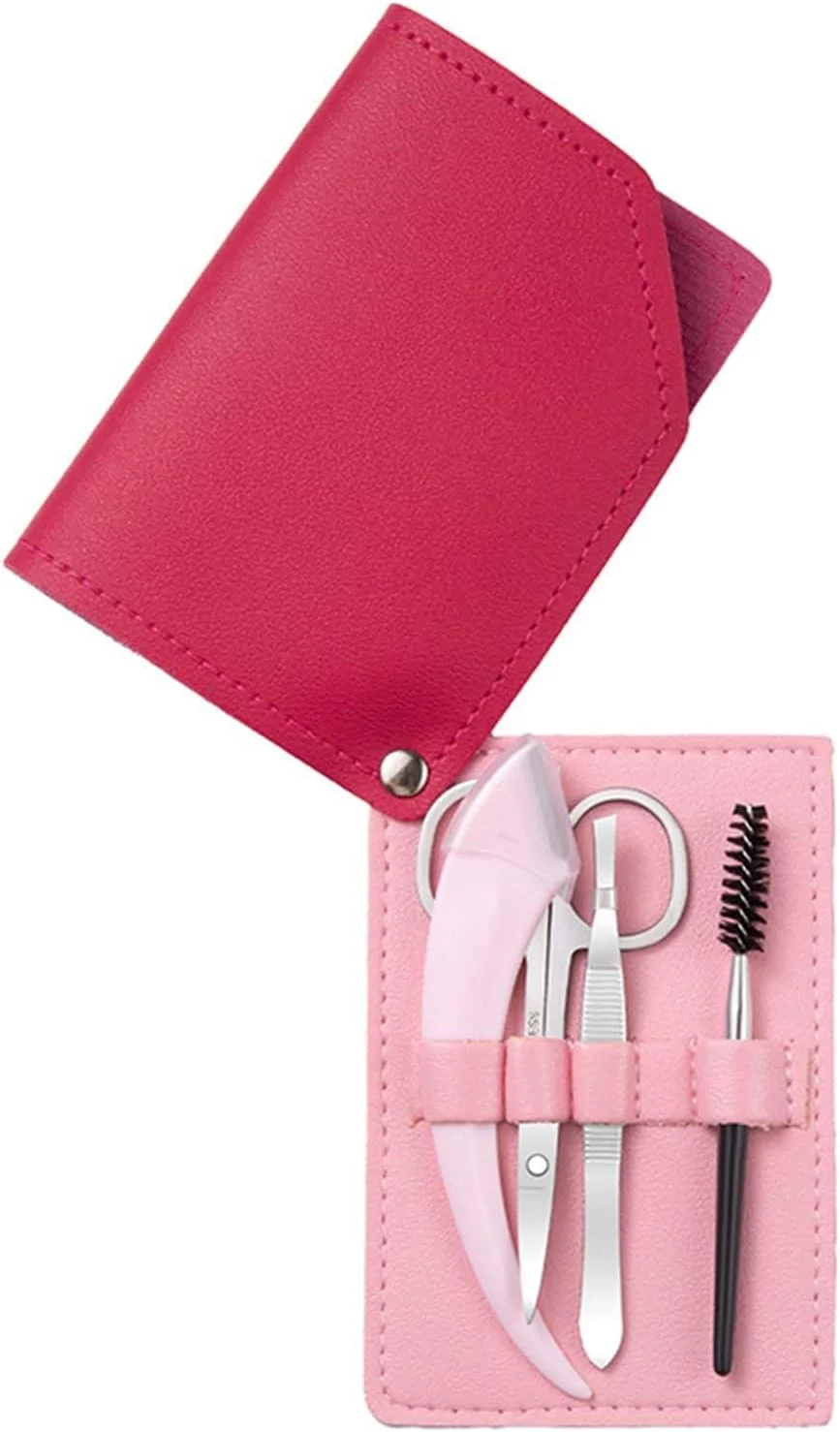 ست ابزار طراحی ابرو 4 تکه یونی-ریتم، شامل موچین ابرو، قیچی آرایشی، قیچی ابرو، برس ابرو با کیف چرمی گل رز (4، کیف چرمی گل رز نقره ای-صورتی)