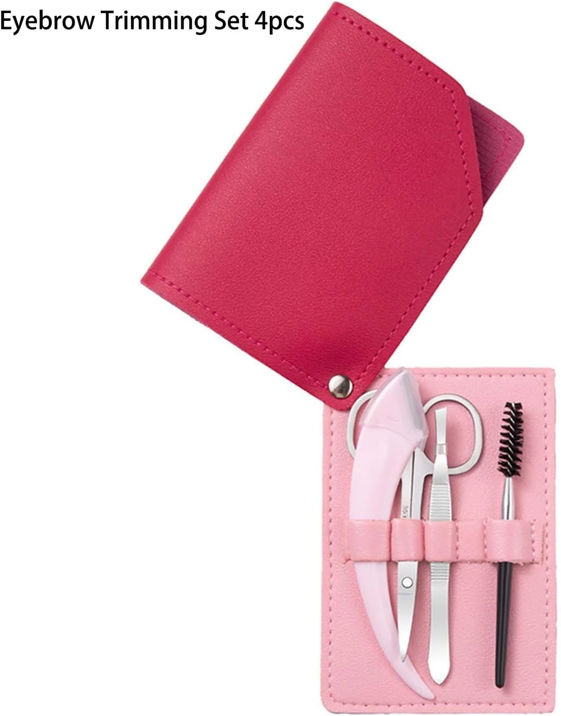 ست ابزار طراحی ابرو 4 تکه یونی-ریتم، شامل موچین ابرو، قیچی آرایشی، قیچی ابرو، برس ابرو با کیف چرمی گل رز (4، کیف چرمی گل رز نقره ای-صورتی)