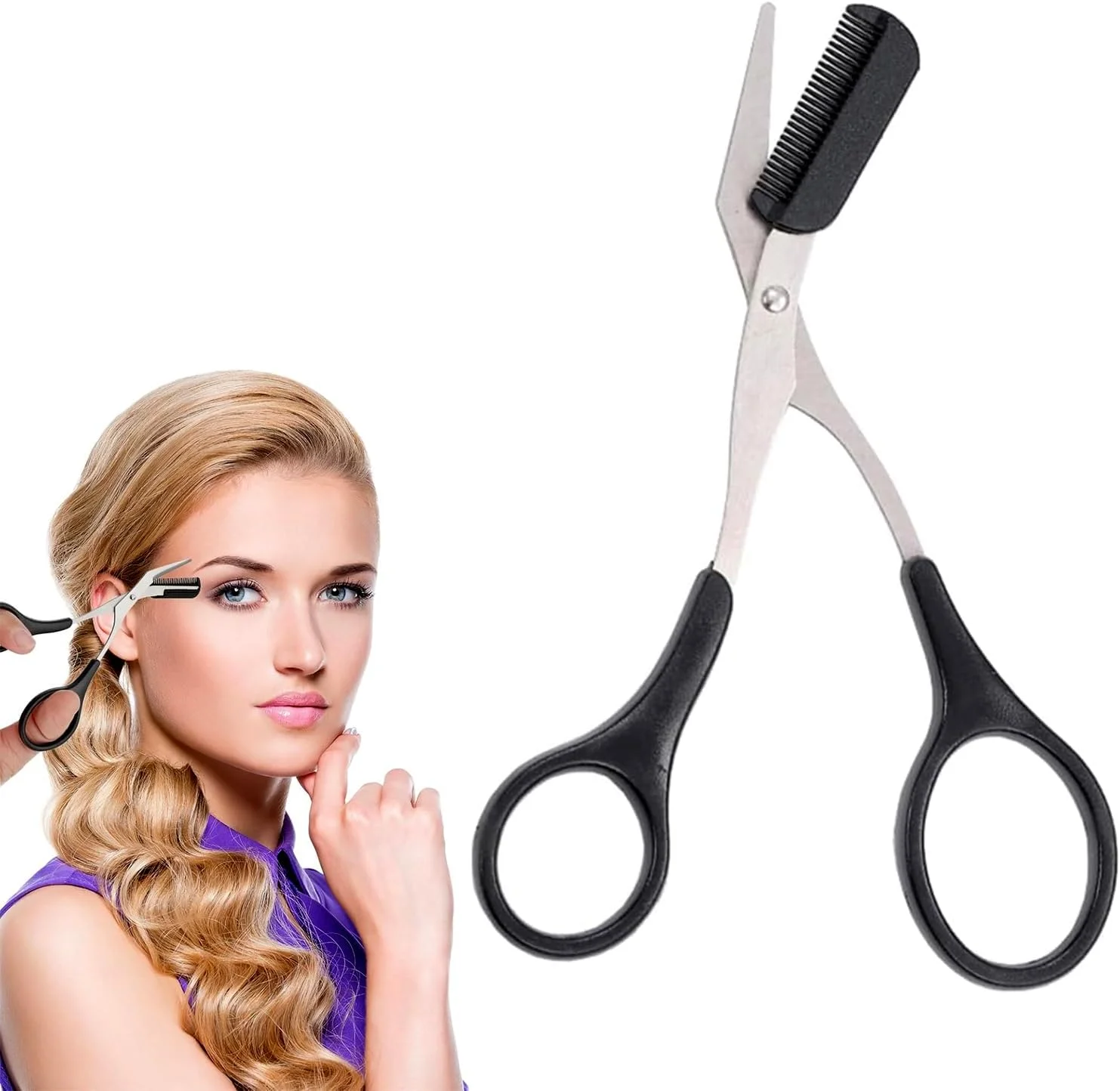 قیچی اصلاح ابرو ارتقا یافته - قیچی اصلاح دقیق حرفه ای برای ابرو یا مژه - ابزار زیبایی با شانه برای زنان یا مردان